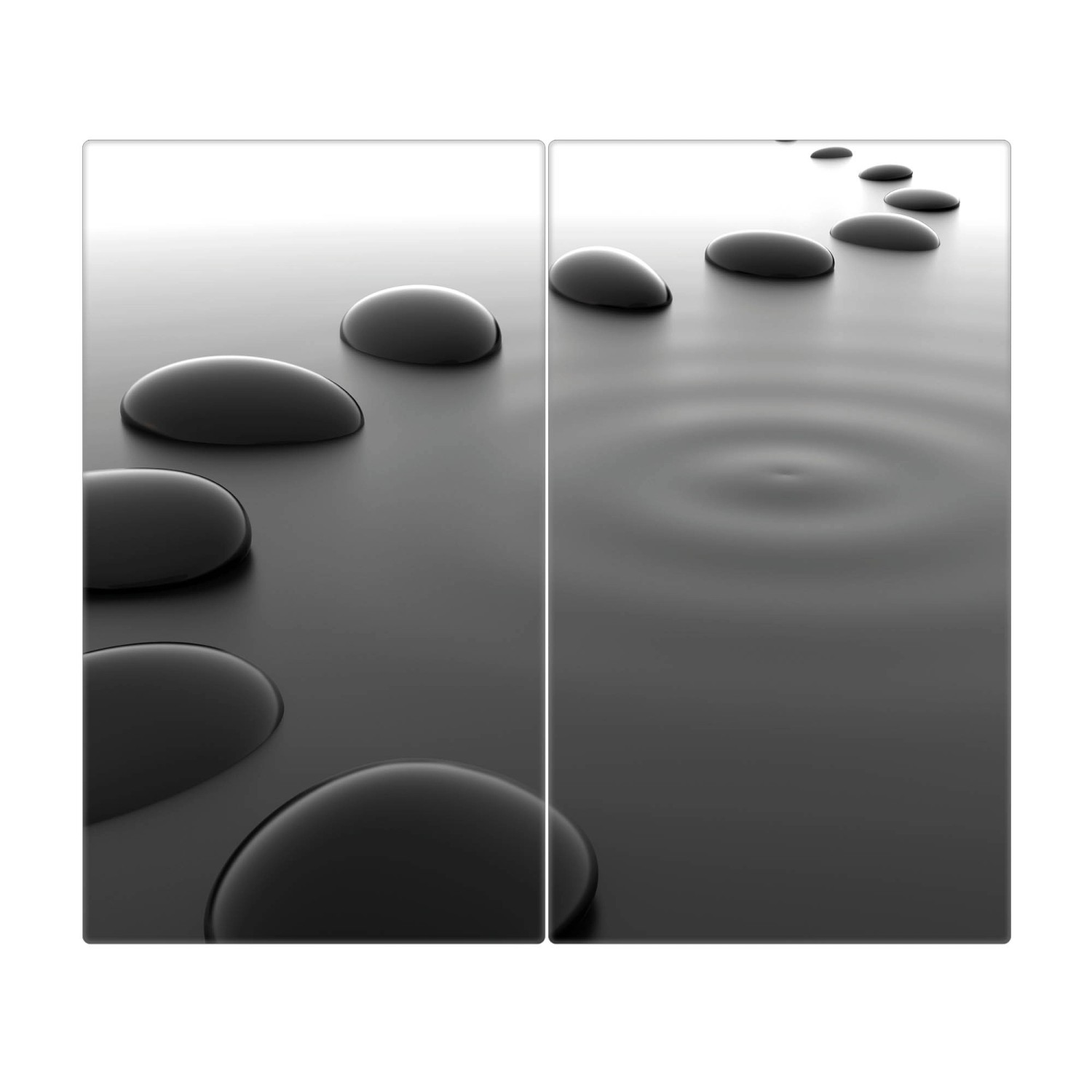 Banjado Herdabdeckplatte Glas 2 Teilig Je 30x52CM Schneidebrett Herdabdeckung Mit Motiv Schwarze Steine