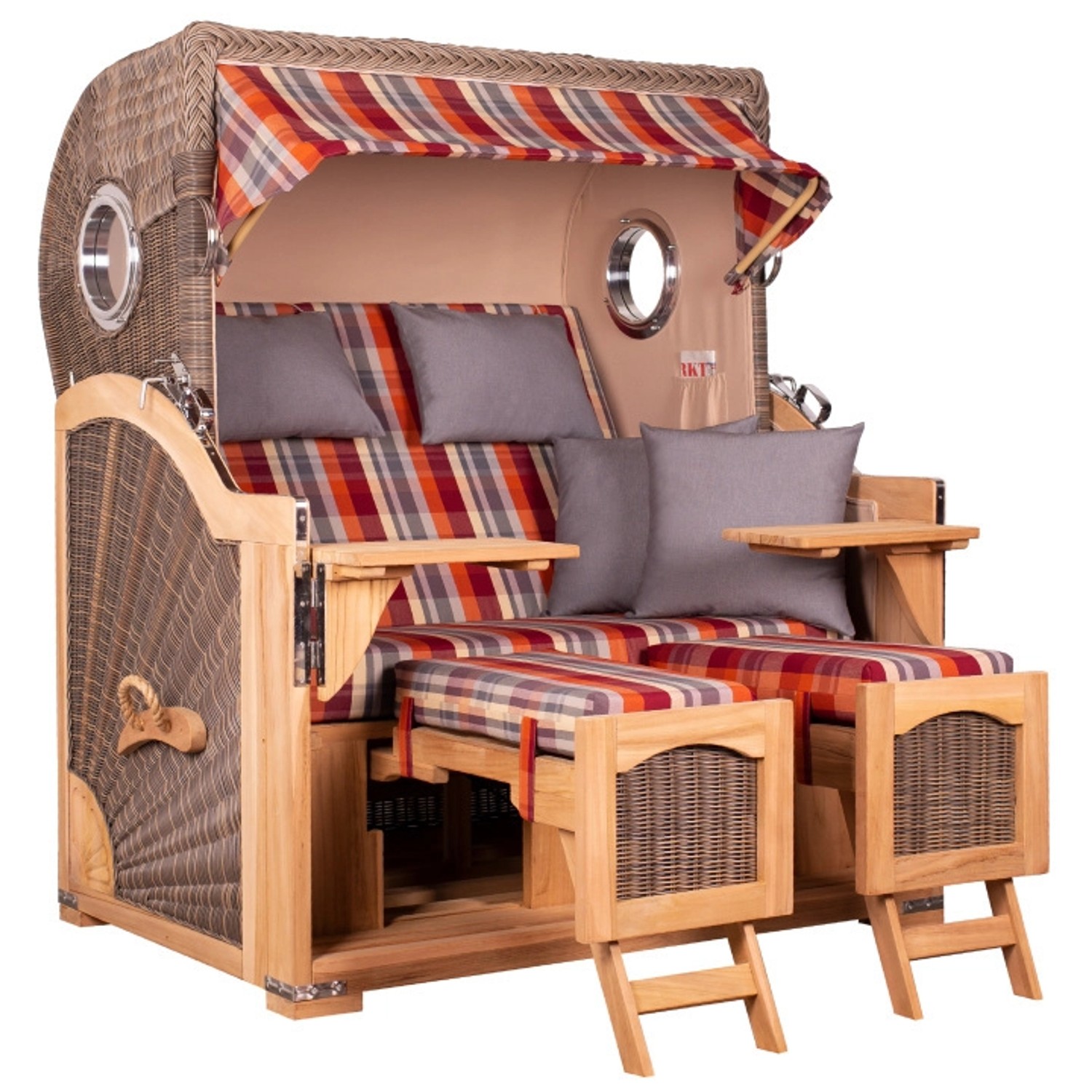 GarWoh Strandkorb Rantum Grande Teak PE Grey Dessin 584