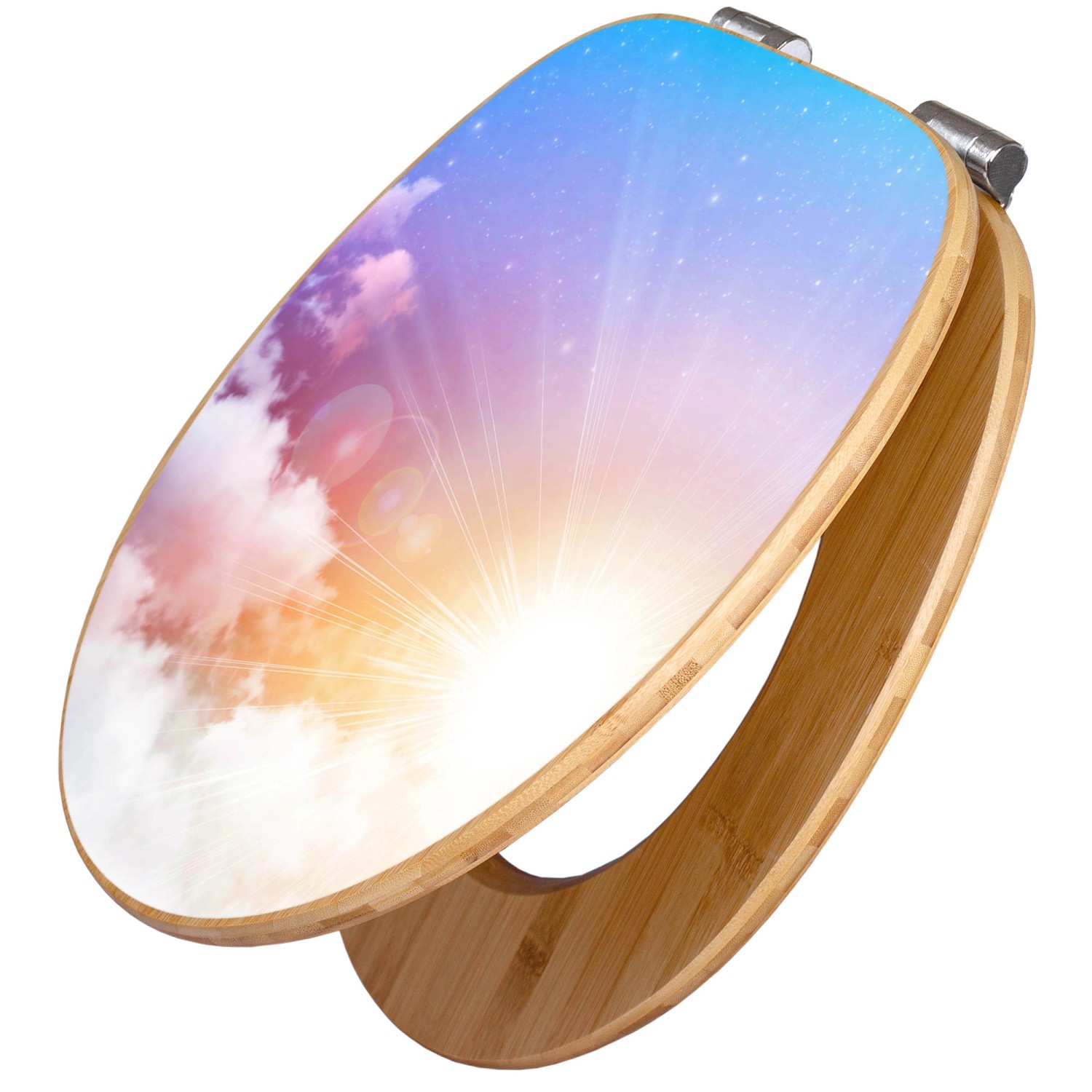 Banjado Design WC Sitz Bambus Holz Toilettendeckel Mit Absenkautomatik Klodeckel WC-Sitz Soft Close Mit Motiv Vögel Am Himmel