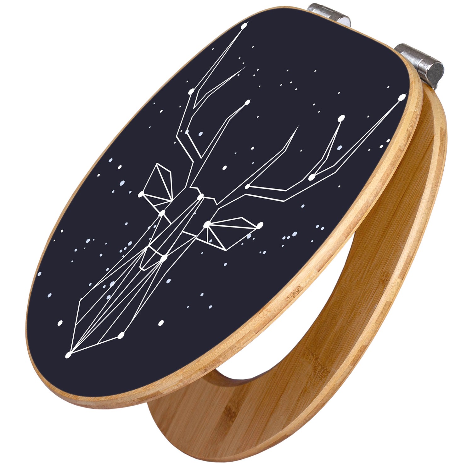 Banjado Design WC Sitz Bambus Holz Toilettendeckel Mit Absenkautomatik Klodeckel WC-Sitz Soft Close Mit Motiv Sternbild Hirsch