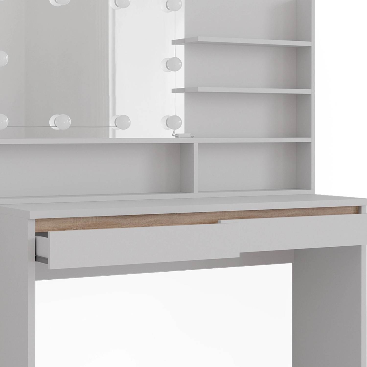 Vicco Schminktisch Emma Weiß 120 cm mit Spiegelregal und LED-Beleuchtung