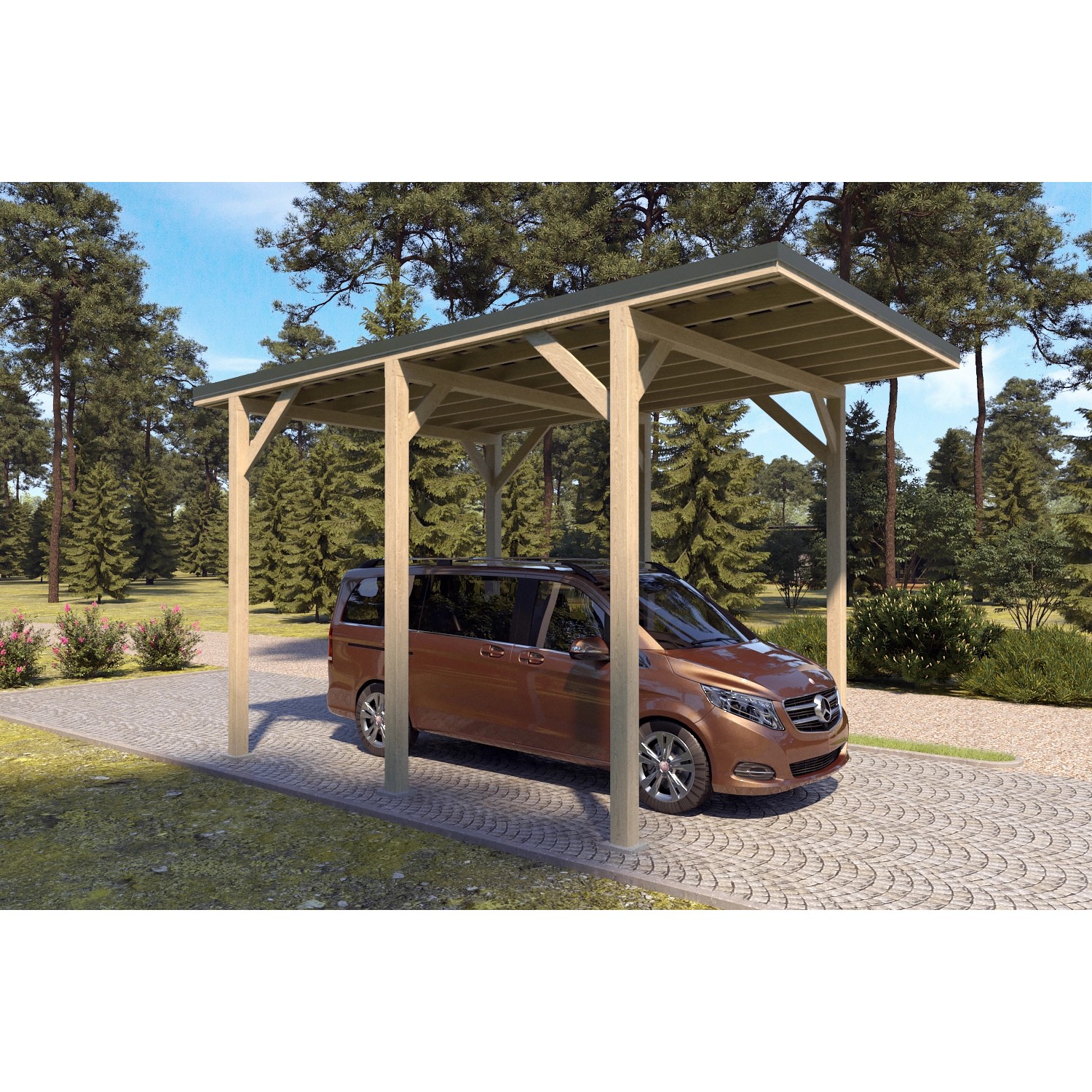 Holzbrüder Camping-Carport Ralf 24m² Imprägniert-Dornengrün