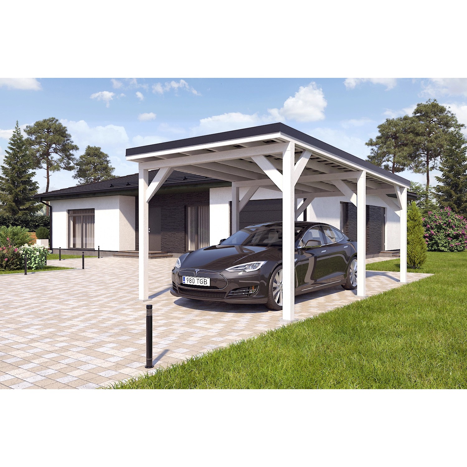 Holzbrüder Carport Ralf 18m² Reinweiß-Schwarz