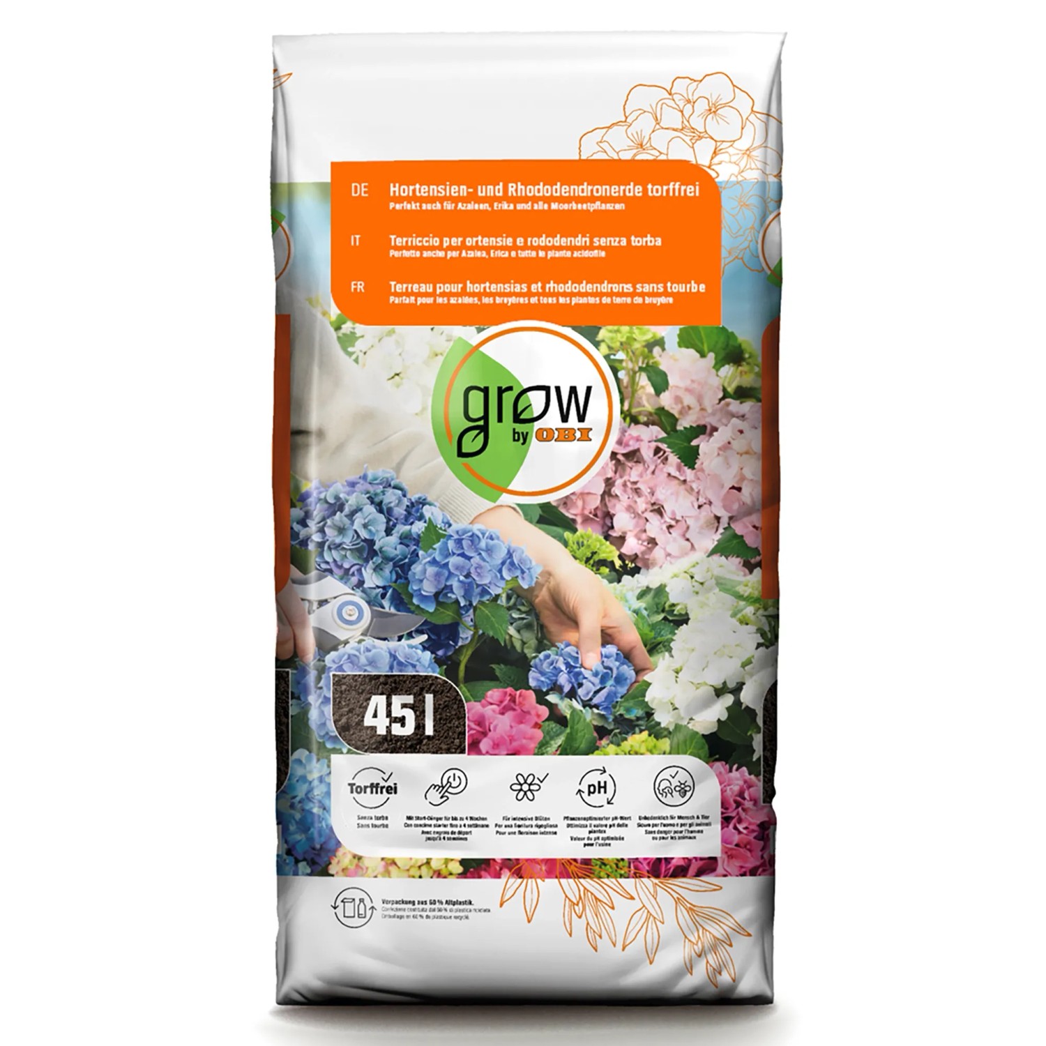GROW by OBI Hortensien- und Rhododendronerde Torffrei 45 l