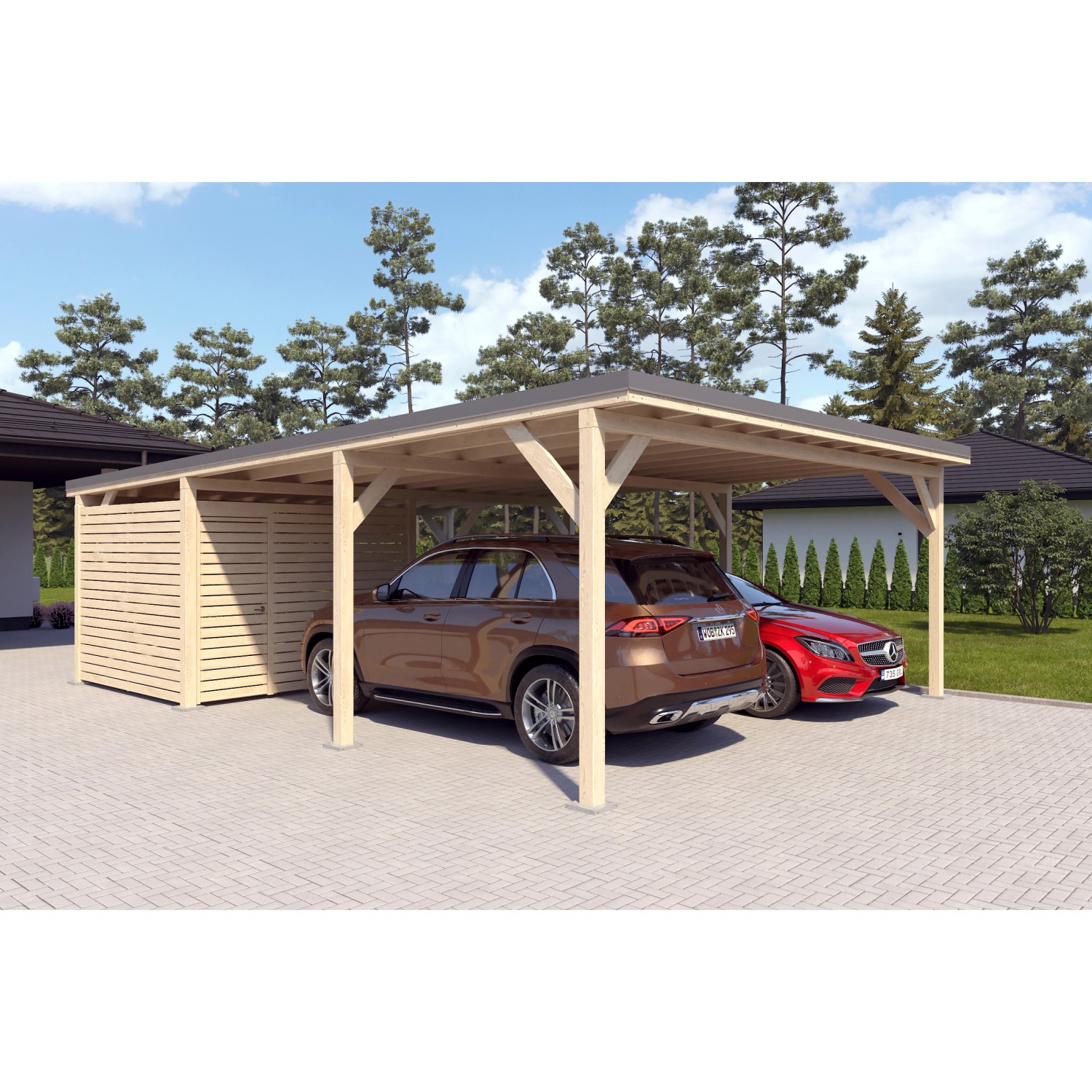 Holzbrüder Carport Ralf 52m² mit kl. Geräteraum Natur-Dunkelgrau