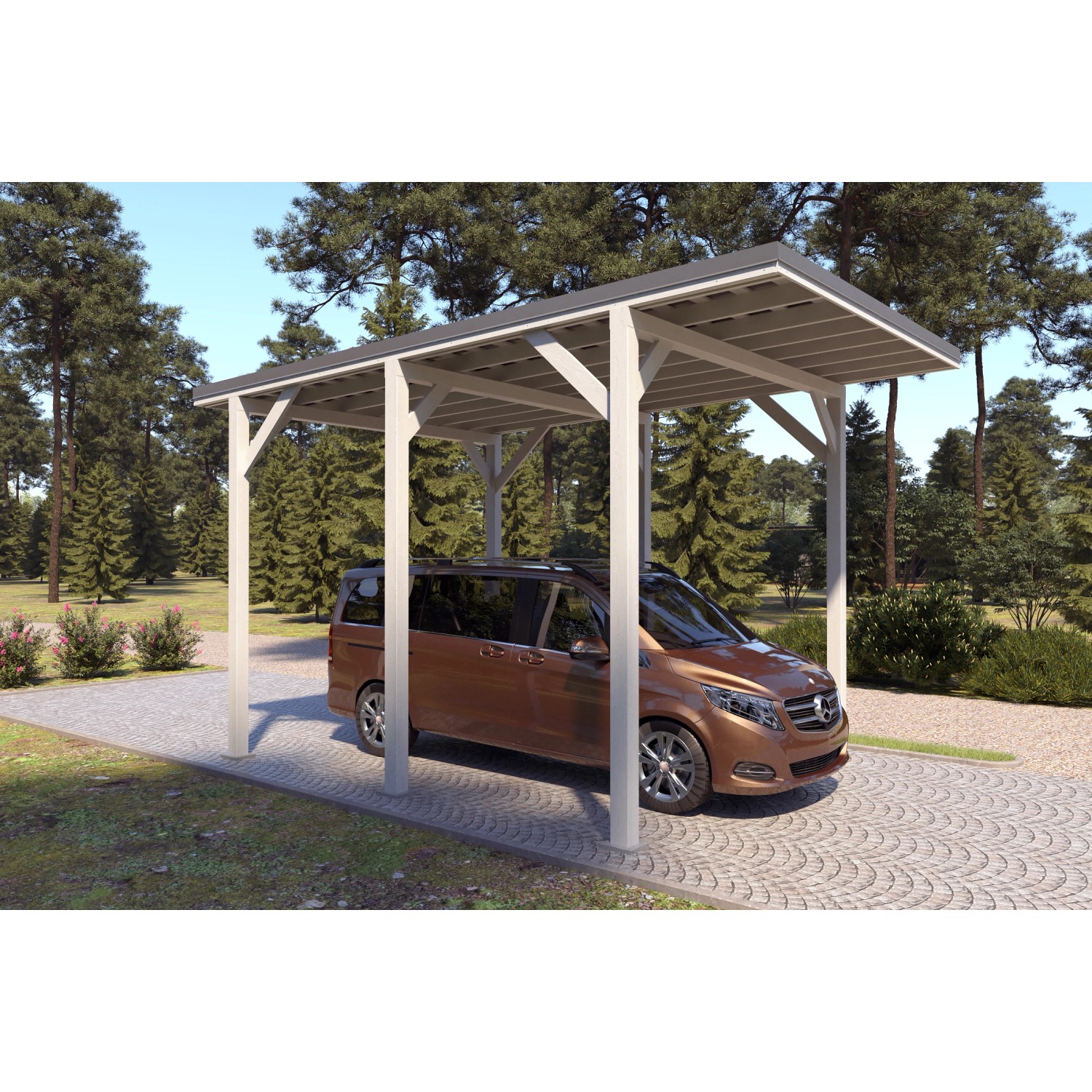 Holzbrüder Camping-Carport Ralf 24m² Reinweiß-Dunkelgrau