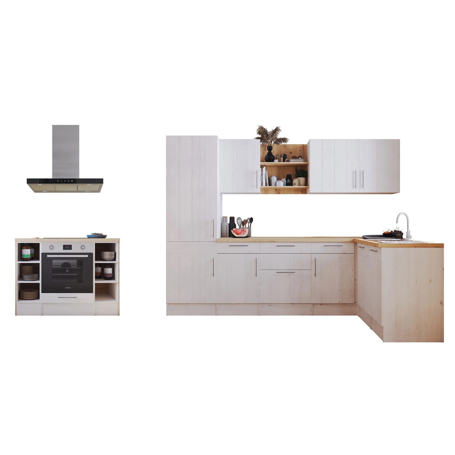 Respekta Landhaus Winkelküche/ Inselküche Anton 280 x 172 cm Lärche Weiß