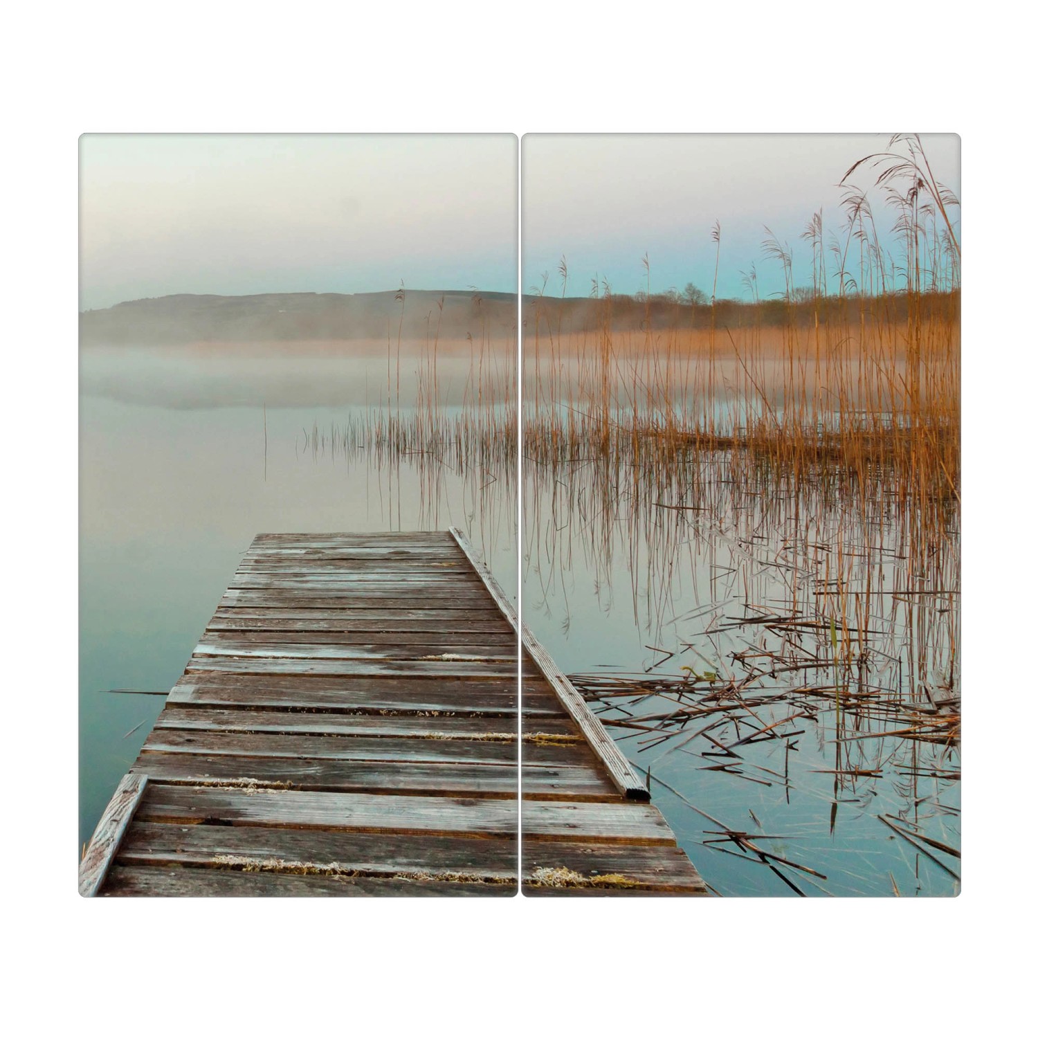 Banjado Herdabdeckplatte Glas 2 Teilig Je 30x52CM Schneidebrett Herdabdeckung Mit Motiv Alter Steg