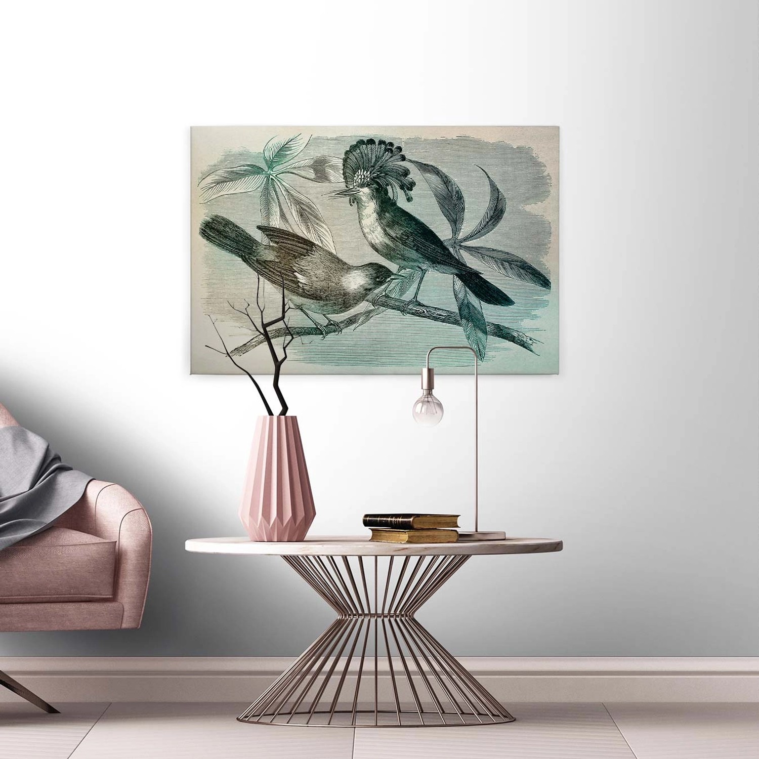 Bricoflor Wandbild Mit Vogel Gezeichnet Vintage Leinwand Bild Mit Vogel Und Baum Design Nostalgie Stil Canvas Keilrahmen Bild In Grün Für Schlafzimmer