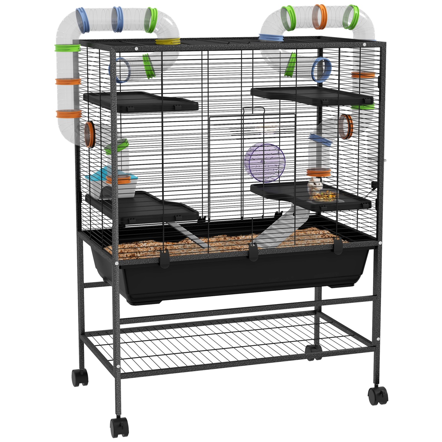 PawHut Hamsterkäfig Stahl Kunststoff Schwarz 82L x 46B x 109H cm
