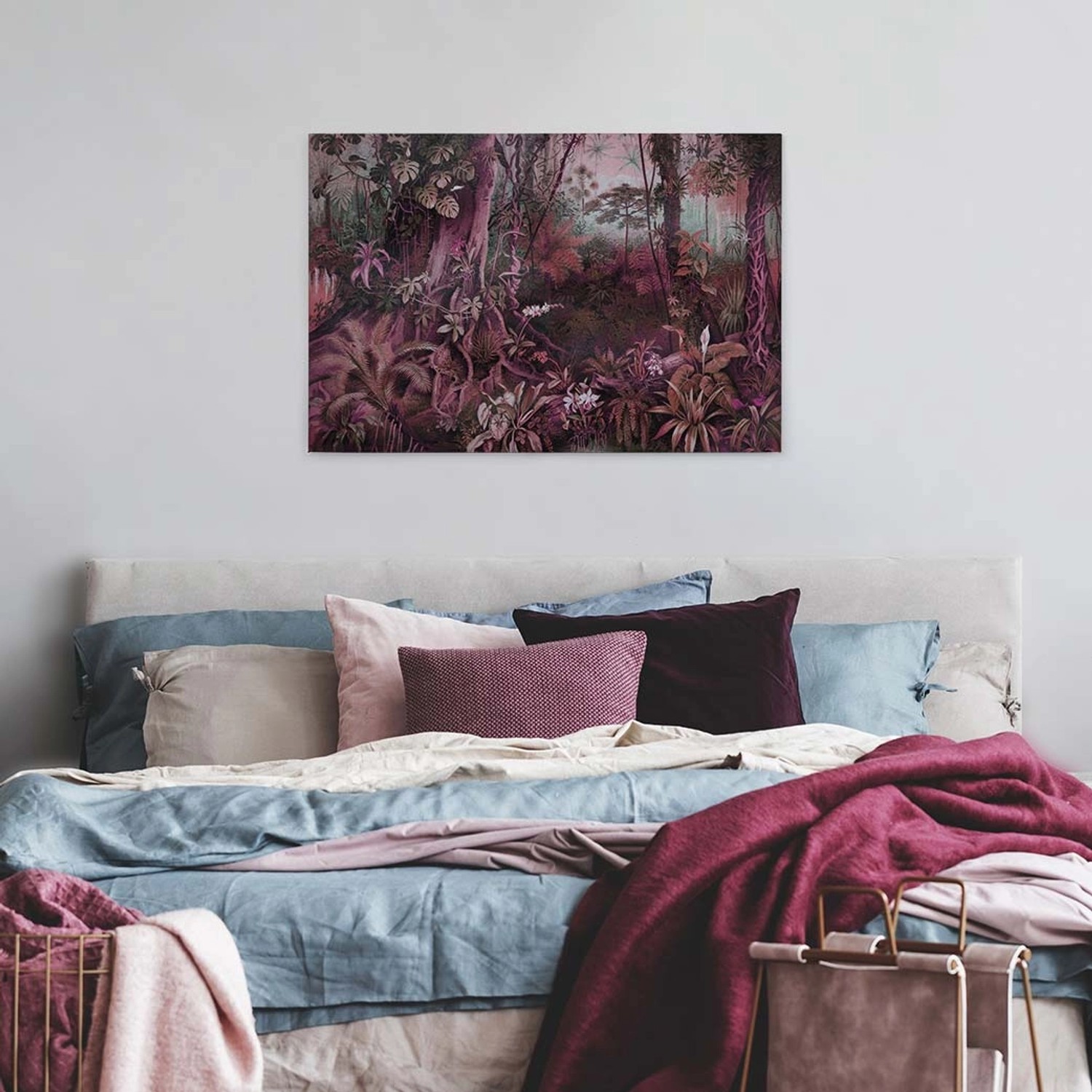 Bricoflor Leinwand Bild Mit Dschungel Gemalt Urwald Bild In Lila Und Dunkelrot Regenwald Wandbild Auf Canvas Für Schlafzimmer Und Wohnzimmer