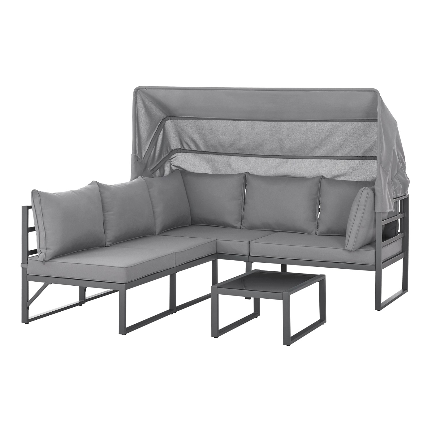 Svita Maui Gartenmöbel-Lounge-Set Mit Dach Outdoor-Sofa Strandkorb-Sonneninsel Stahl Hellgrau