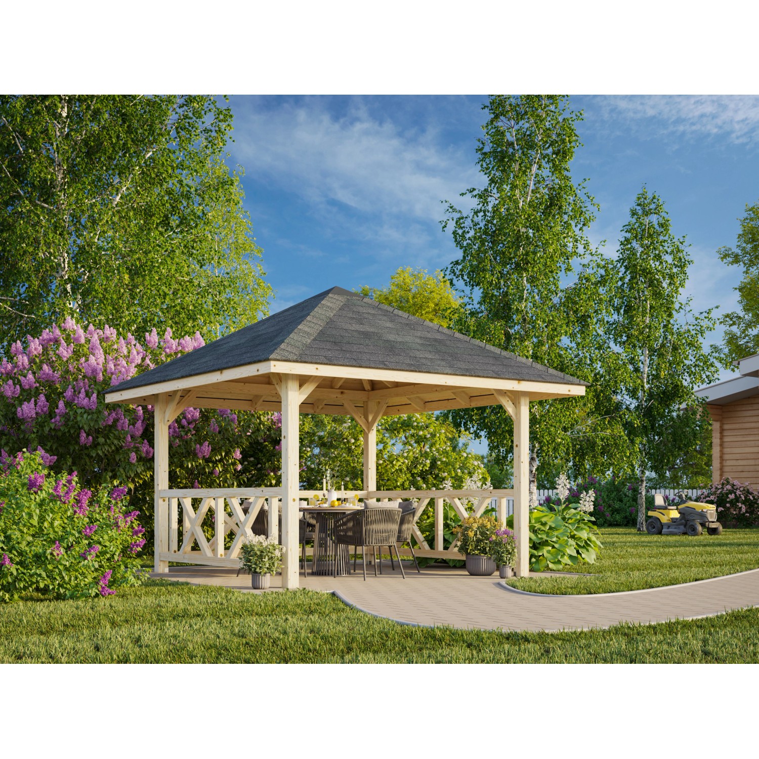 Palmako Pavillon Bianca Set 101 300 x 300 cm Lackiert Weiß FSC®