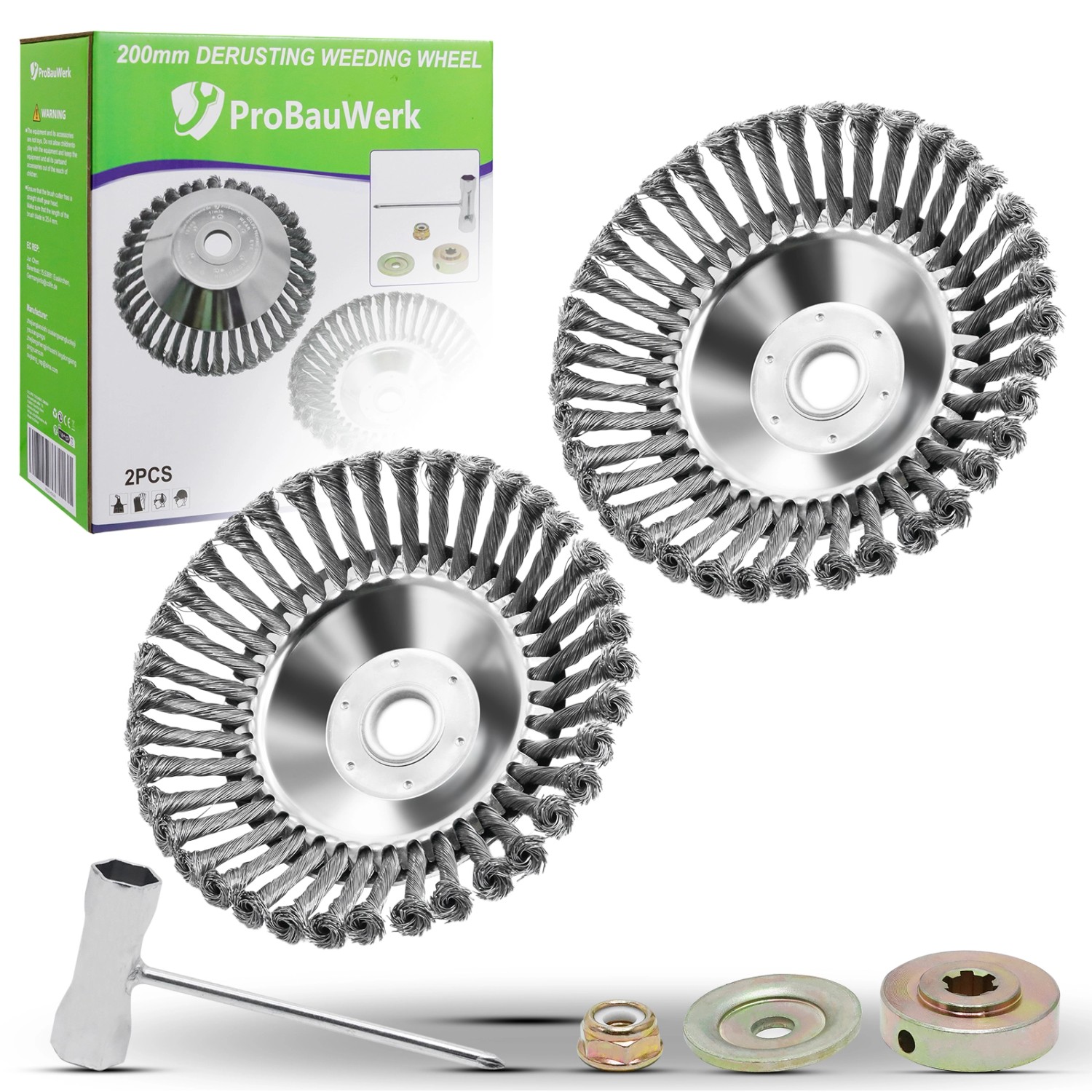 CCLIFE Unkrautbürste Freischneider 38 Bündel 2er Set Wildkrautbürste für Motorsense Rundbürste 200 x 25,4 mm mit Zubehör PROBAUWERK