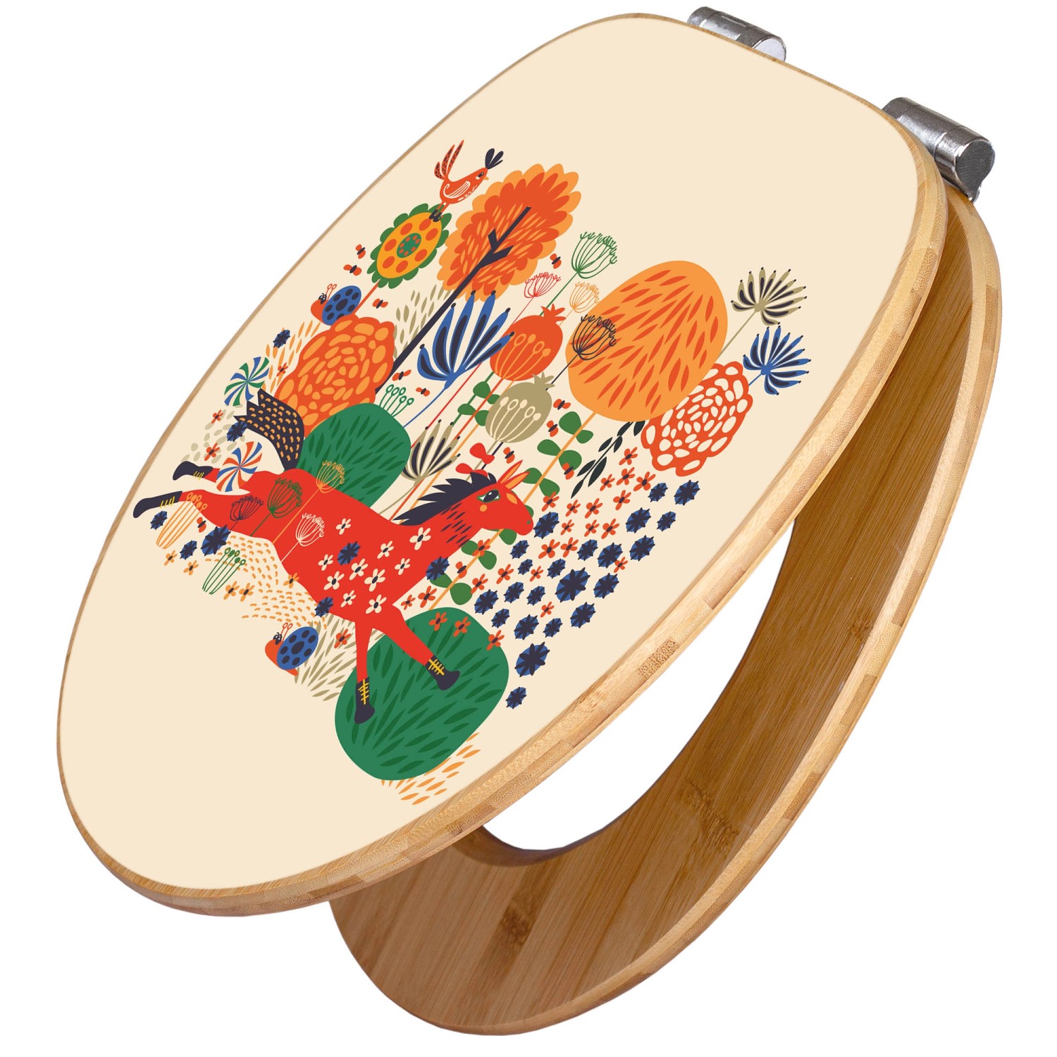 Banjado Design WC Sitz Bambus Holz Toilettendeckel Mit Absenkautomatik Klodeckel WC-Sitz Soft Close Mit Motiv Rotes Pferd