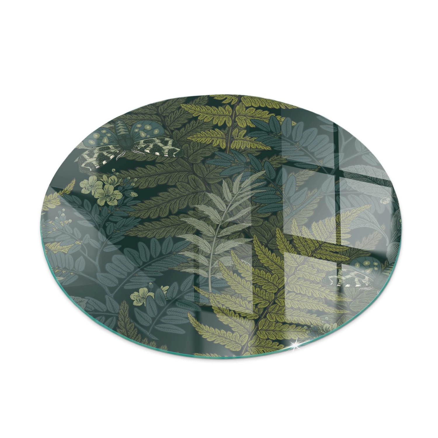 Tulup Glasplatte für Kamin Pflanzenmotive mit Schmetterlingen Funkenschutzplatte Kaminöfen Runden 50x50 cm Grün Glasplatte für Kamin Glas unter Kamin