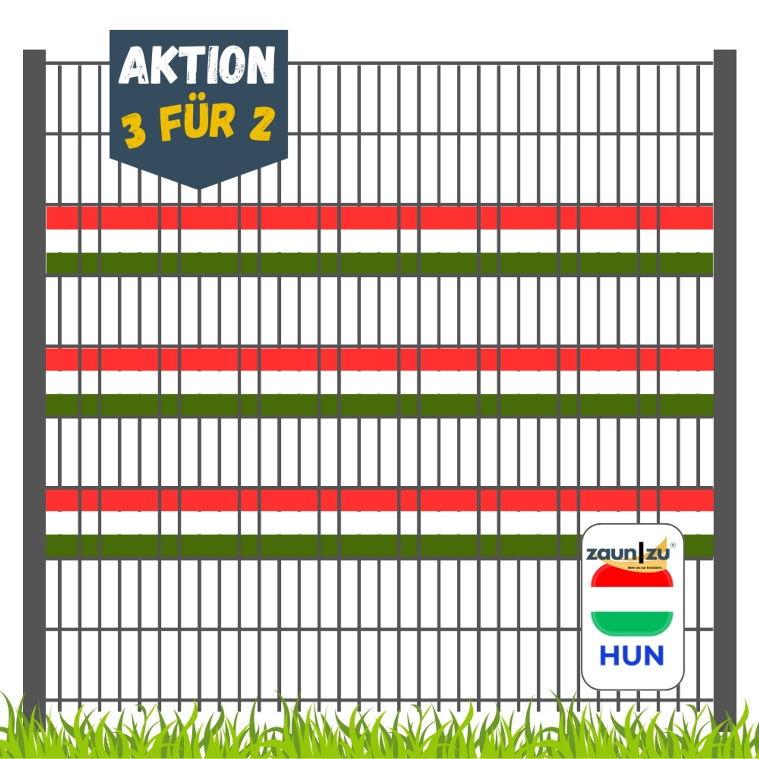 zaunzu Sichtschutz Fanartikel Ungarn für Doppelstabmatten Akzentstreifen 3 für 2