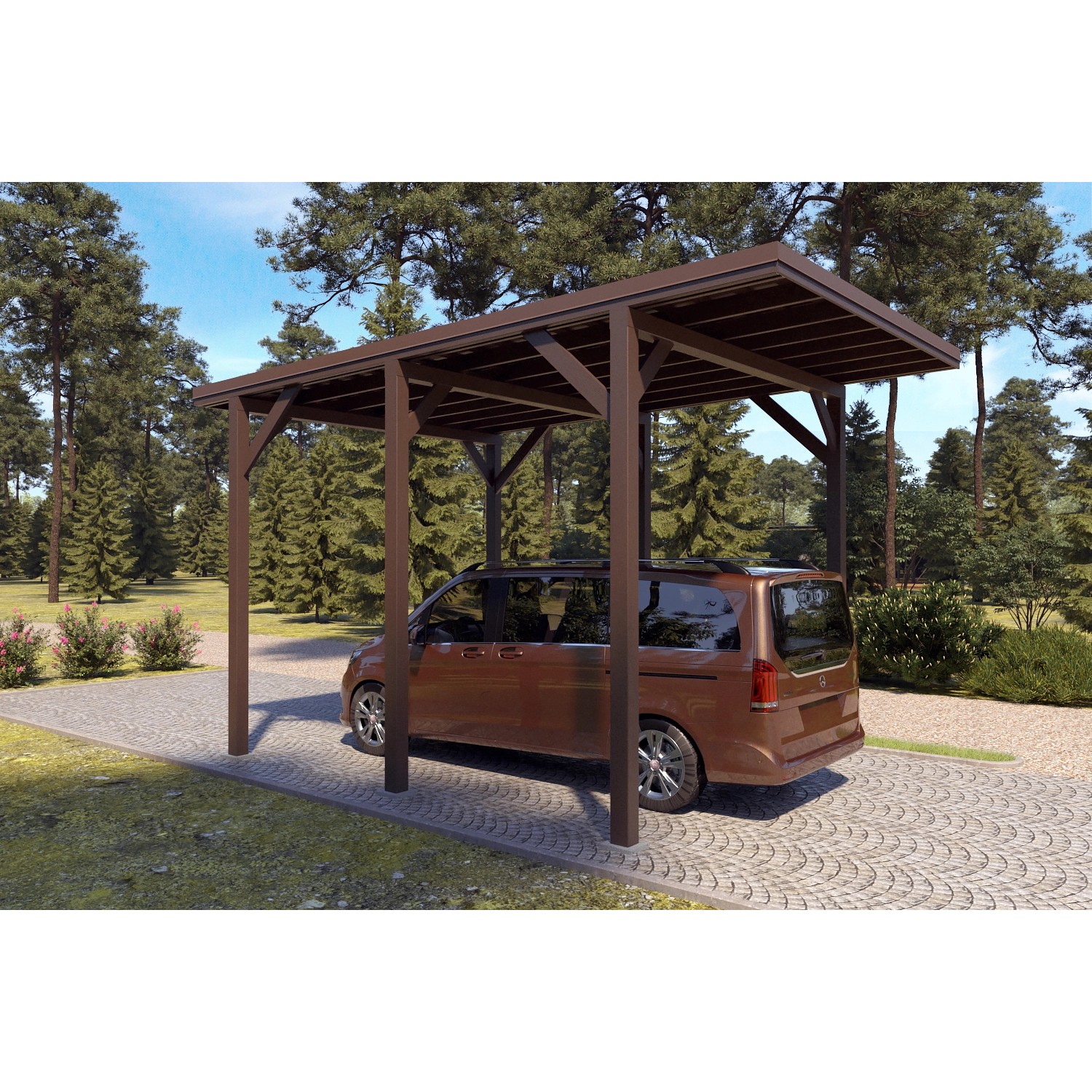 Holzbrüder Camping-Carport Ralf 24m² Graubraun-Dunkelbraun