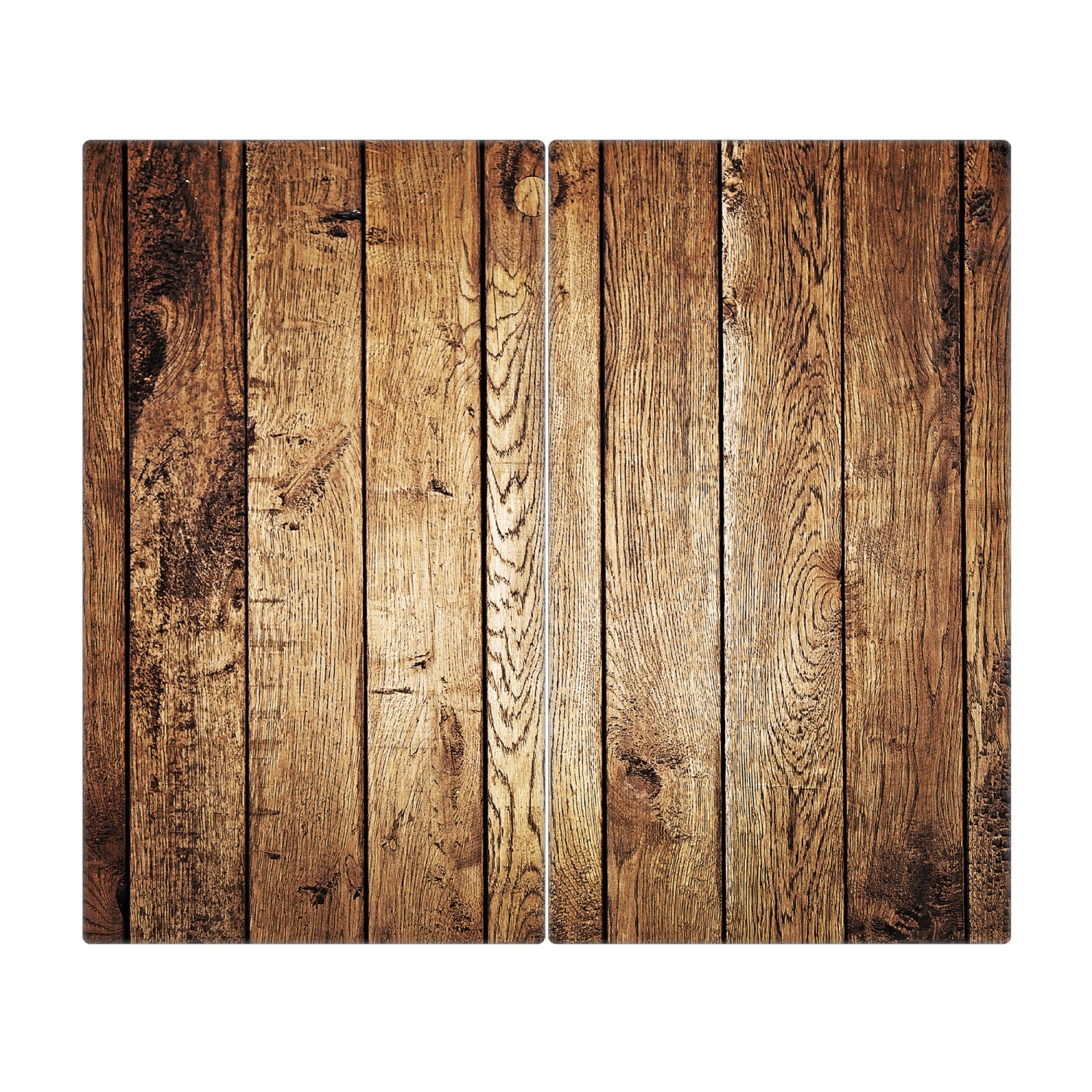 Banjado Herdabdeckplatte Glas 2 Teilig Je 30x52CM Schneidebrett Herdabdeckung Mit Motiv Geöltes Holz