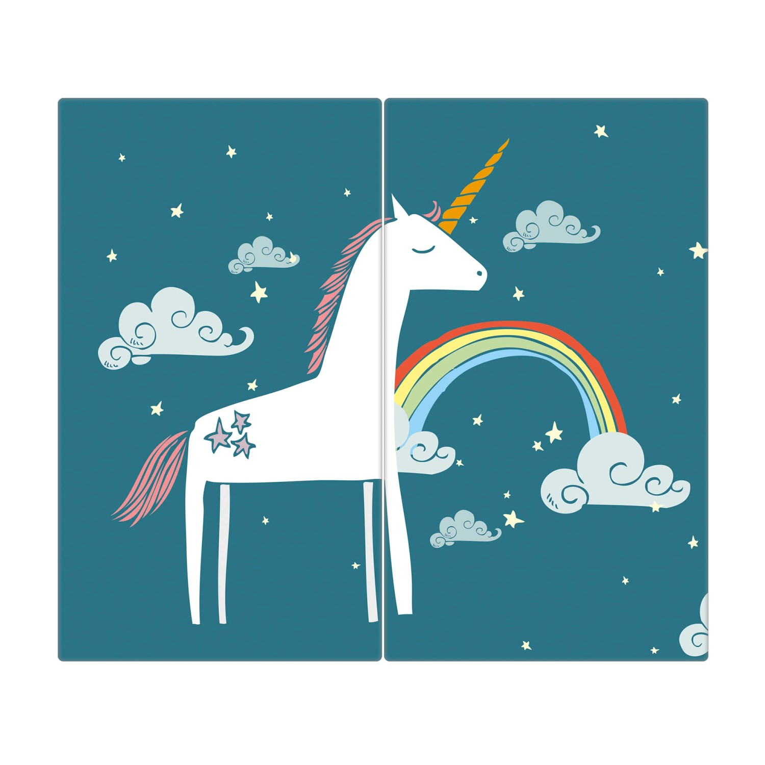 Banjado Herdabdeckplatte Glas 2 Teilig Je 30x52CM Schneidebrett Herdabdeckung Mit Motiv Einhorn