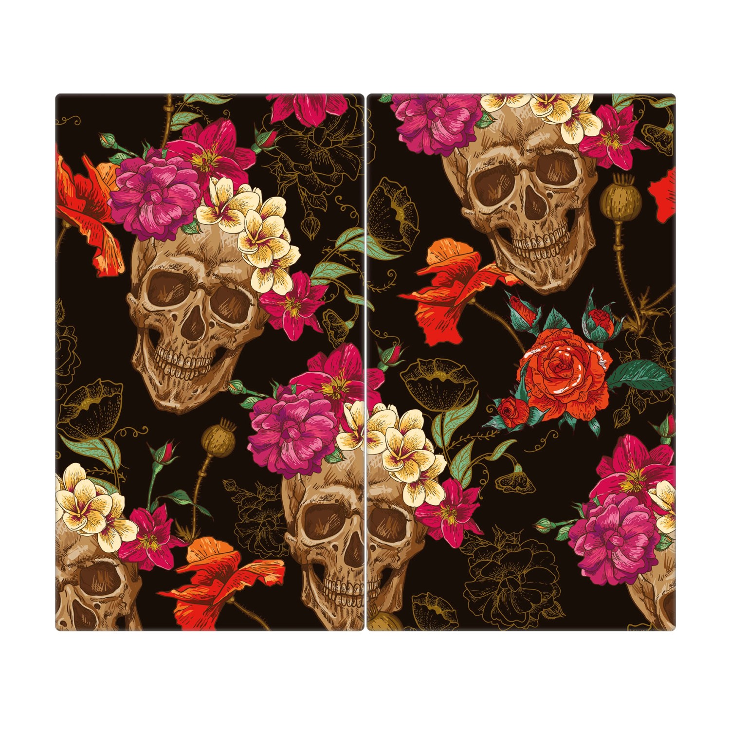 Banjado Herdabdeckplatte Glas 2 Teilig Je 30x52CM Schneidebrett Herdabdeckung Mit Motiv Los Dias De Muertos