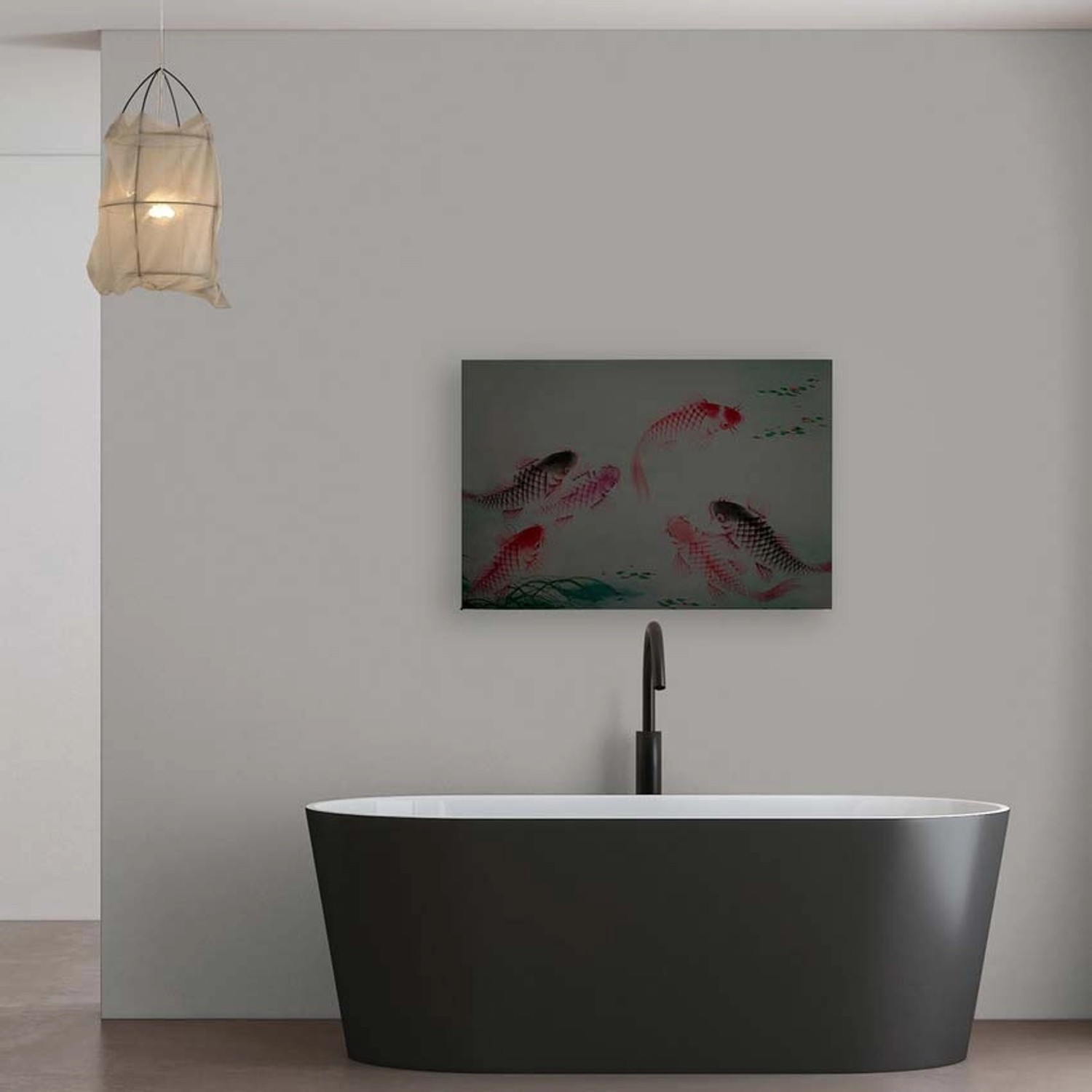 Bricoflor Koi Bild In Grau Und Rot Leinwand Bild Im Japanischen Stil Für Schlafzimmer Und Küche Modernes Wandbild Auf Canvas Mit Fisch Design
