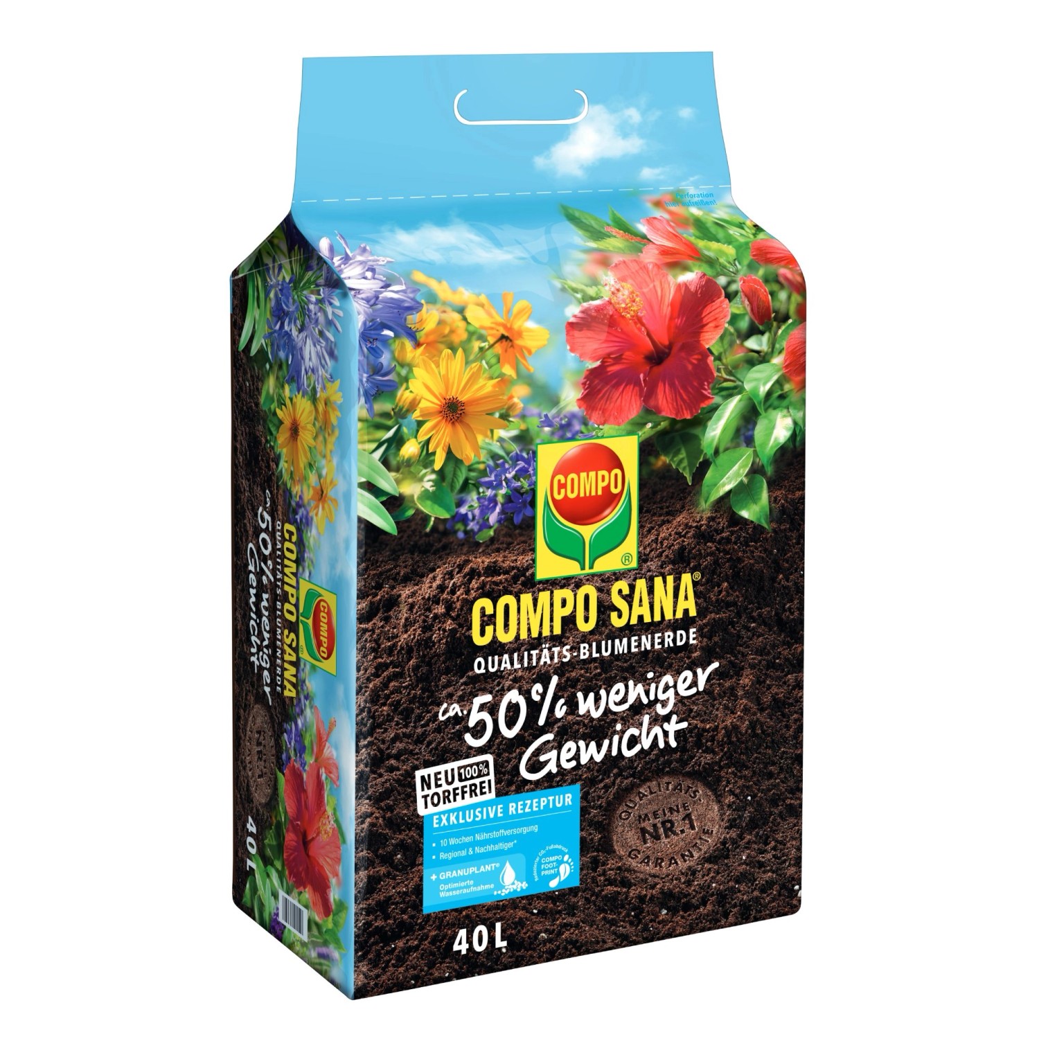 Compo Sana Qualitäts-Blumenerde ca. 50 Prozent weniger Gewicht torffrei 40 l