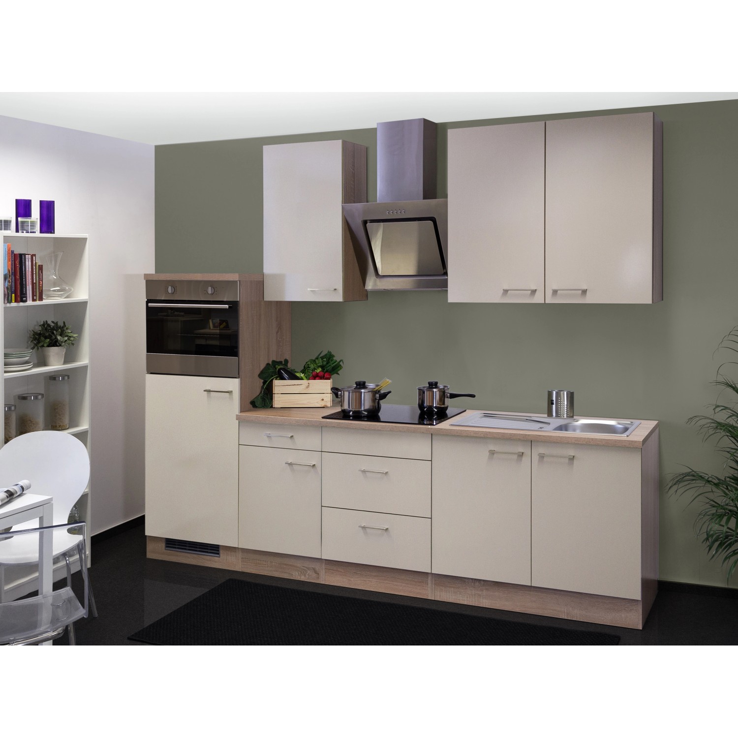 Flex-Well Exclusiv Küchenzeile Orlando 270 cm Kaschmir Glanz-Sonoma Eiche NB