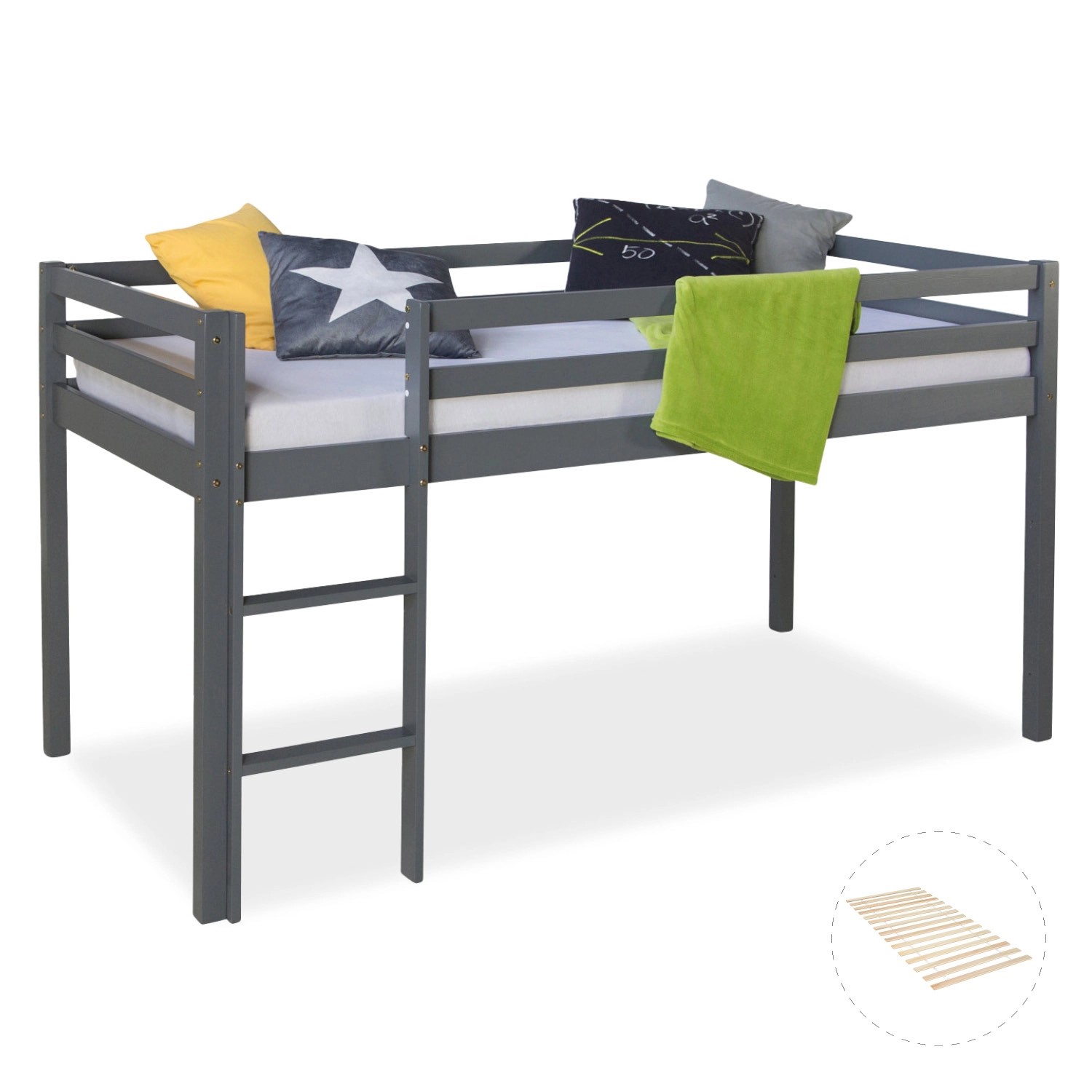 Homestyle4u Kinderbett 90x200 mit Lattenrost in Grau 2256