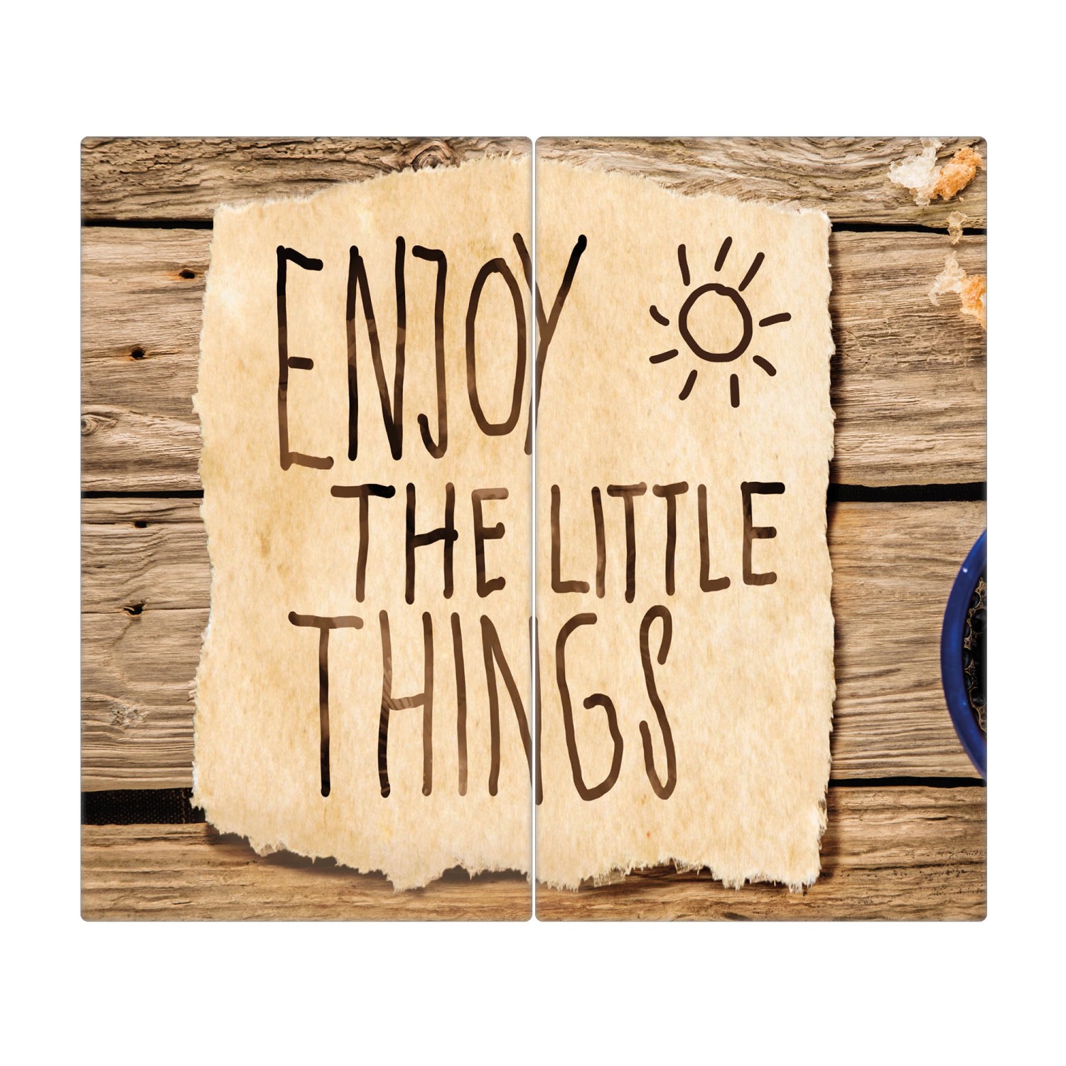 Banjado Herdabdeckplatte Glas 2 Teilig Je 30x52CM Schneidebrett Herdabdeckung Mit Motiv Happy Day