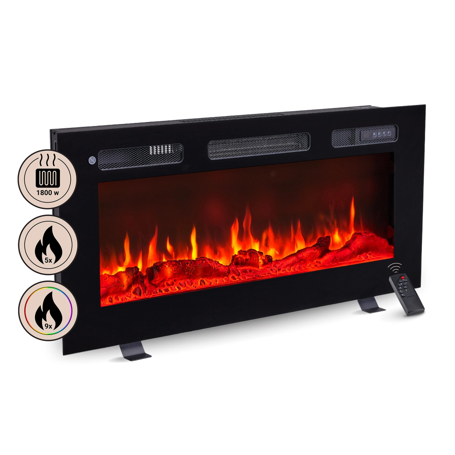 BALDERIA LE-36 Elektrokamin Standkamin oder Wandkamin oder Einbaukamin Heizung 3D-Flammeneffekt Schwarz