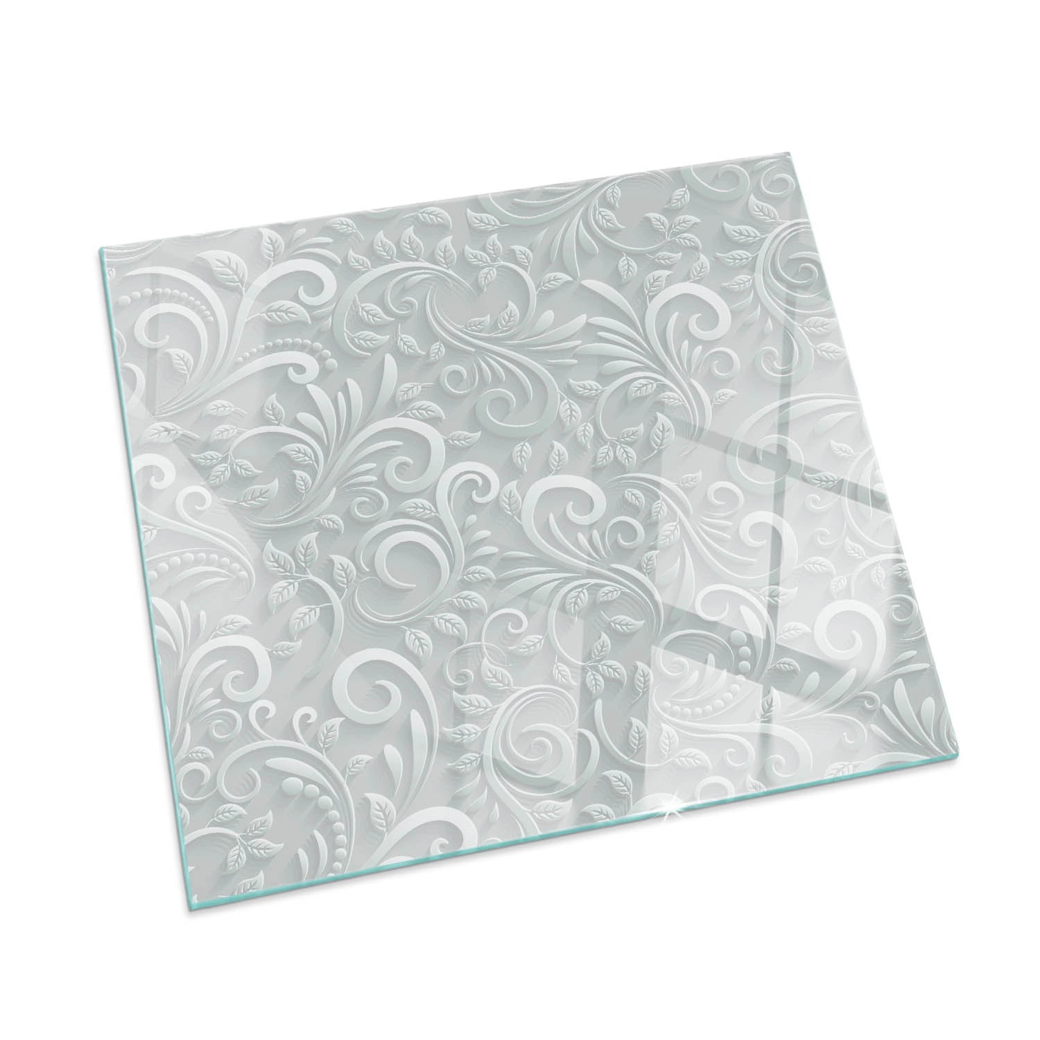 Tulup Glasplatte für Kamin Elegantes Pflanzenmuster Glasplatte für Kaminöfen Quadrat 50x50 cm Grau Glasplatte für Kamin Funkenschutzplatte Kaminöfen