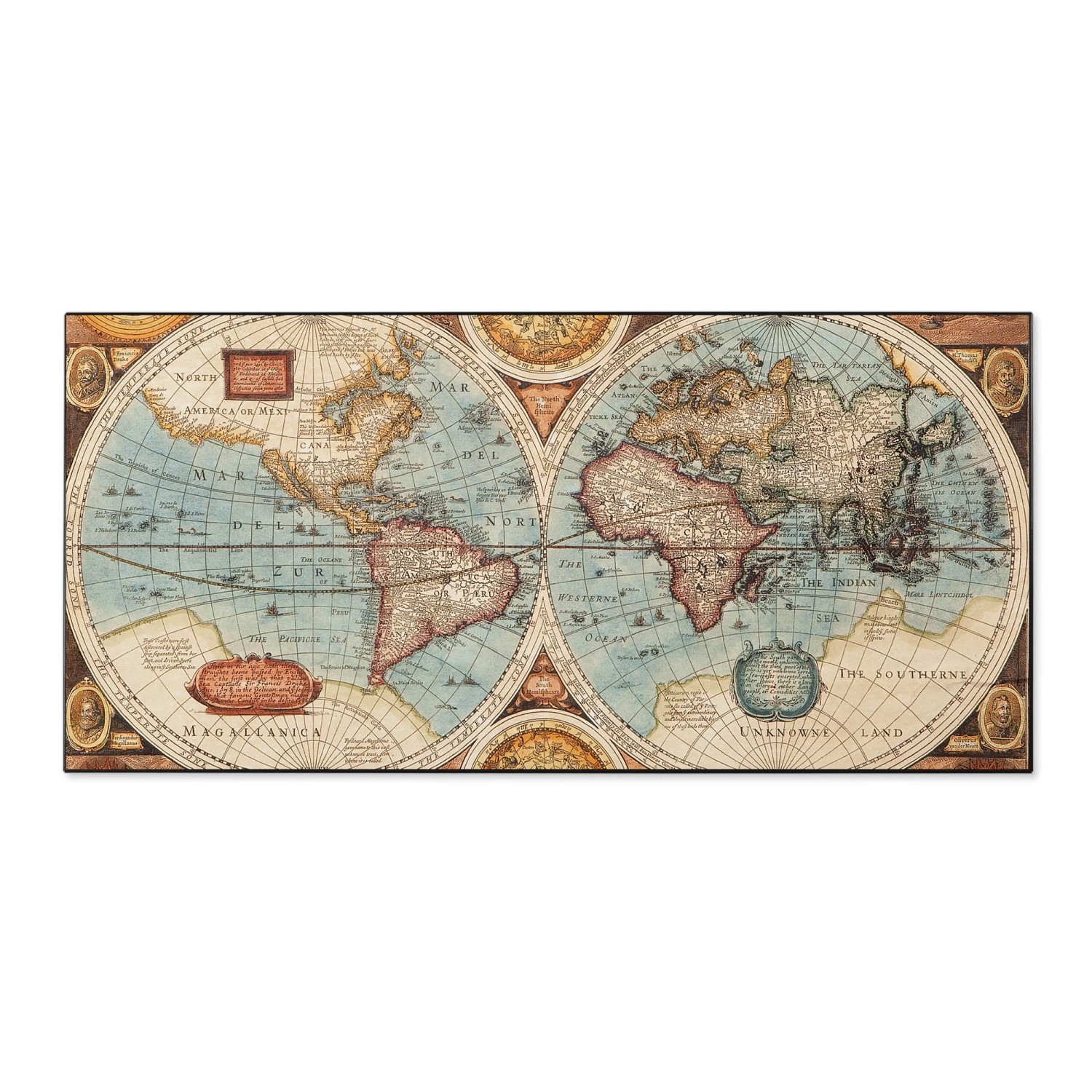 Banjado Magnettafel 78x37cm Magnetwand Schwarz Aus Metall Magnetpinnwand Pinnwand Inkl. 4 Magnete Motiv Historische Weltkarte