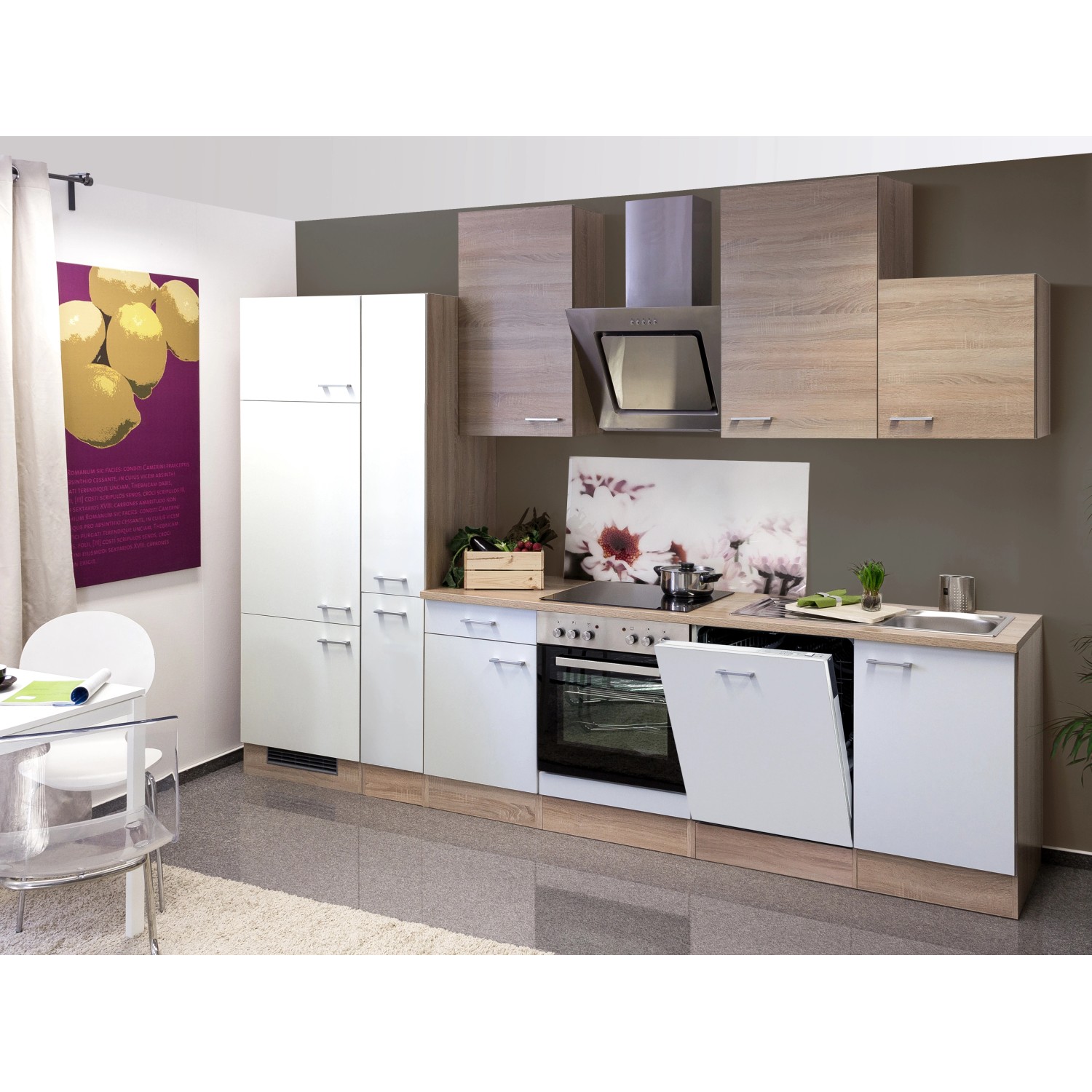 Flex-Well Classic Küchenzeile Florida 310 cm Sonoma Eiche-Weiß