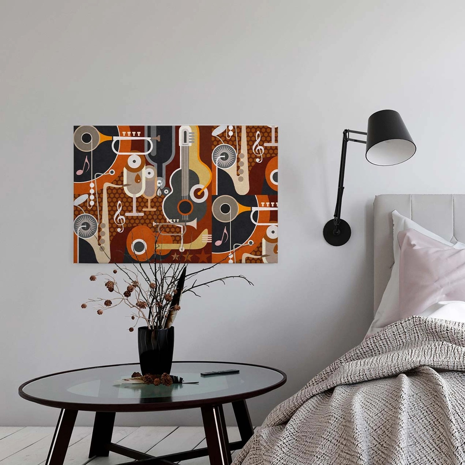 Bricoflor Jazz Bild Auf Leinwand In Orange Braun Retro Leinwand Bild Mit Musikinstrumenten Retro Wandbild Mit Musik Design Für Wohn Und Esszimmer