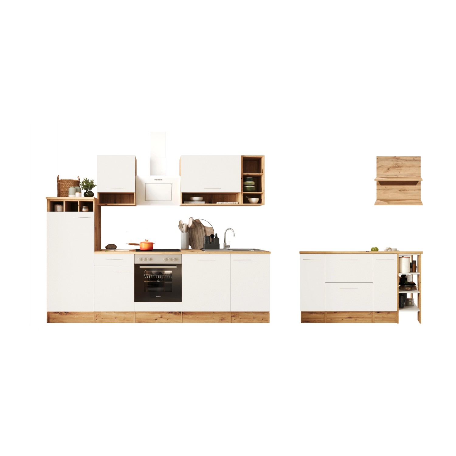 Respekta Küchenblock Hilde 280 cm mit Kücheninsel Weiß