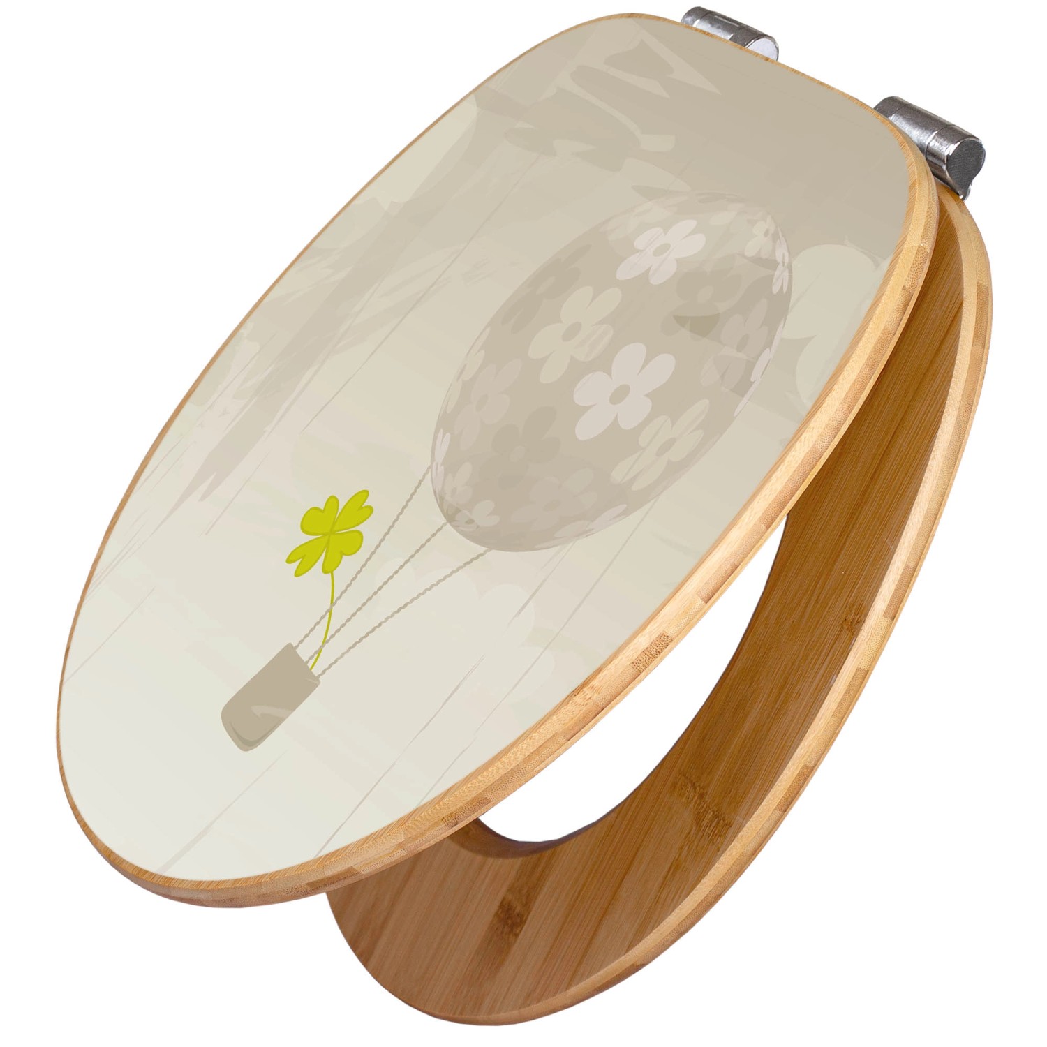Banjado Design WC Sitz Bambus Holz Toilettendeckel Mit Absenkautomatik Klodeckel WC-Sitz Soft Close Mit Motiv Flüchtiges Glück