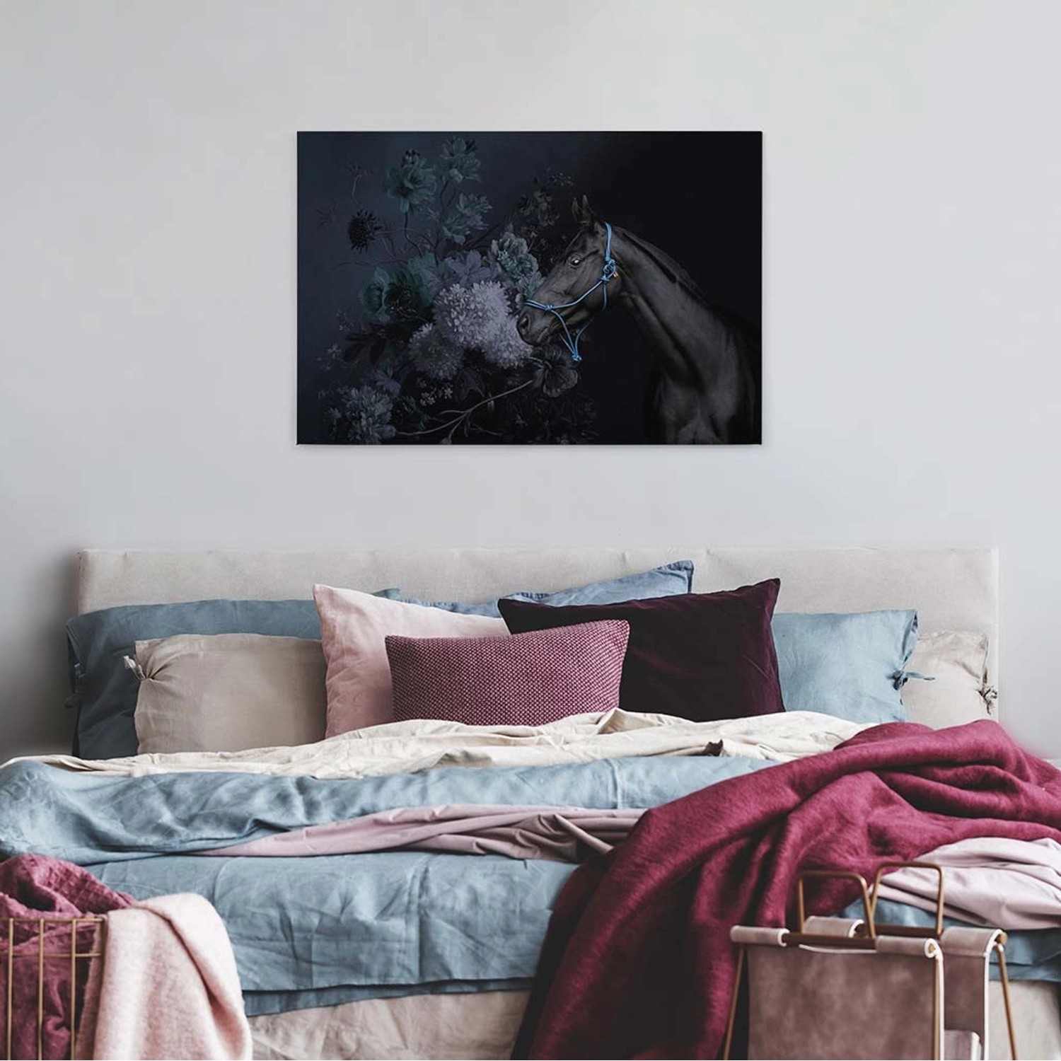 Bricoflor Leinwand Bild Mit Pferd Im Ölgemälde Stil Neobarock Gemälde Mit Stillleben Auf Canvas Leinwand Pferde Wandbild In Dunkelblau Für Wohnzimmer