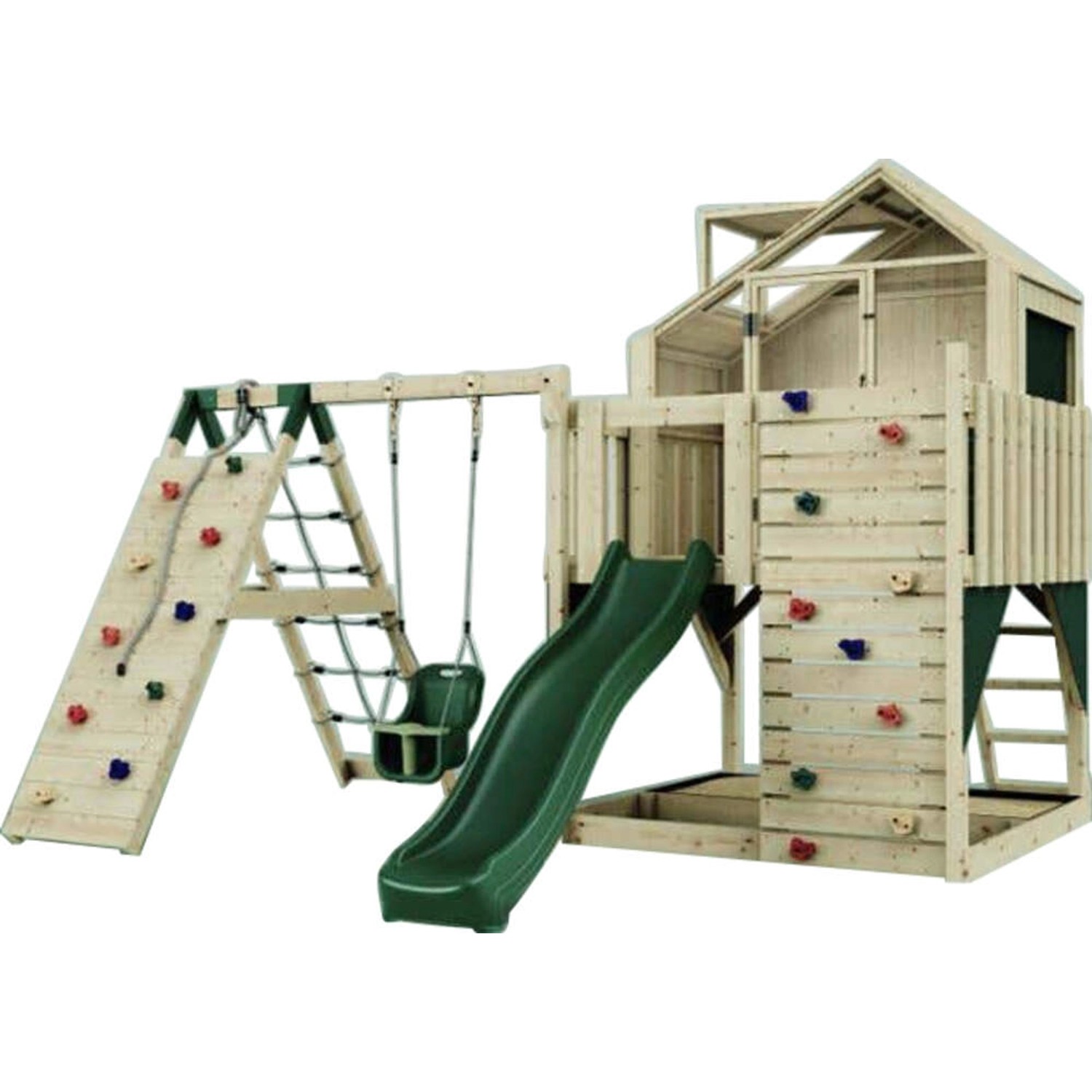 PolarPlay Spielturm Anika Babyschaukel Kletterwand Rutsche Grün