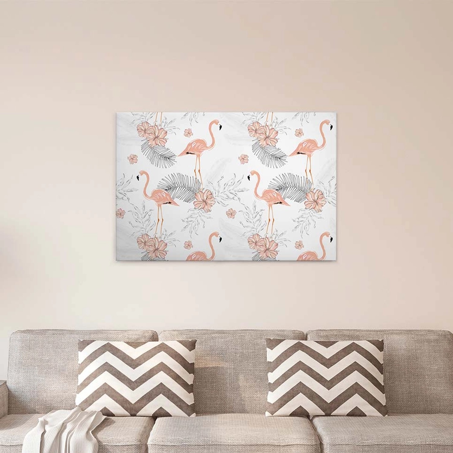 Bricoflor Flamingo Leiwand Bild In Weiß Und Rosa Modernes Wandbild Für Küche Und Schlafzimmer Canvas Palmen Und Hibiskus Bild Auf Keilrahmen