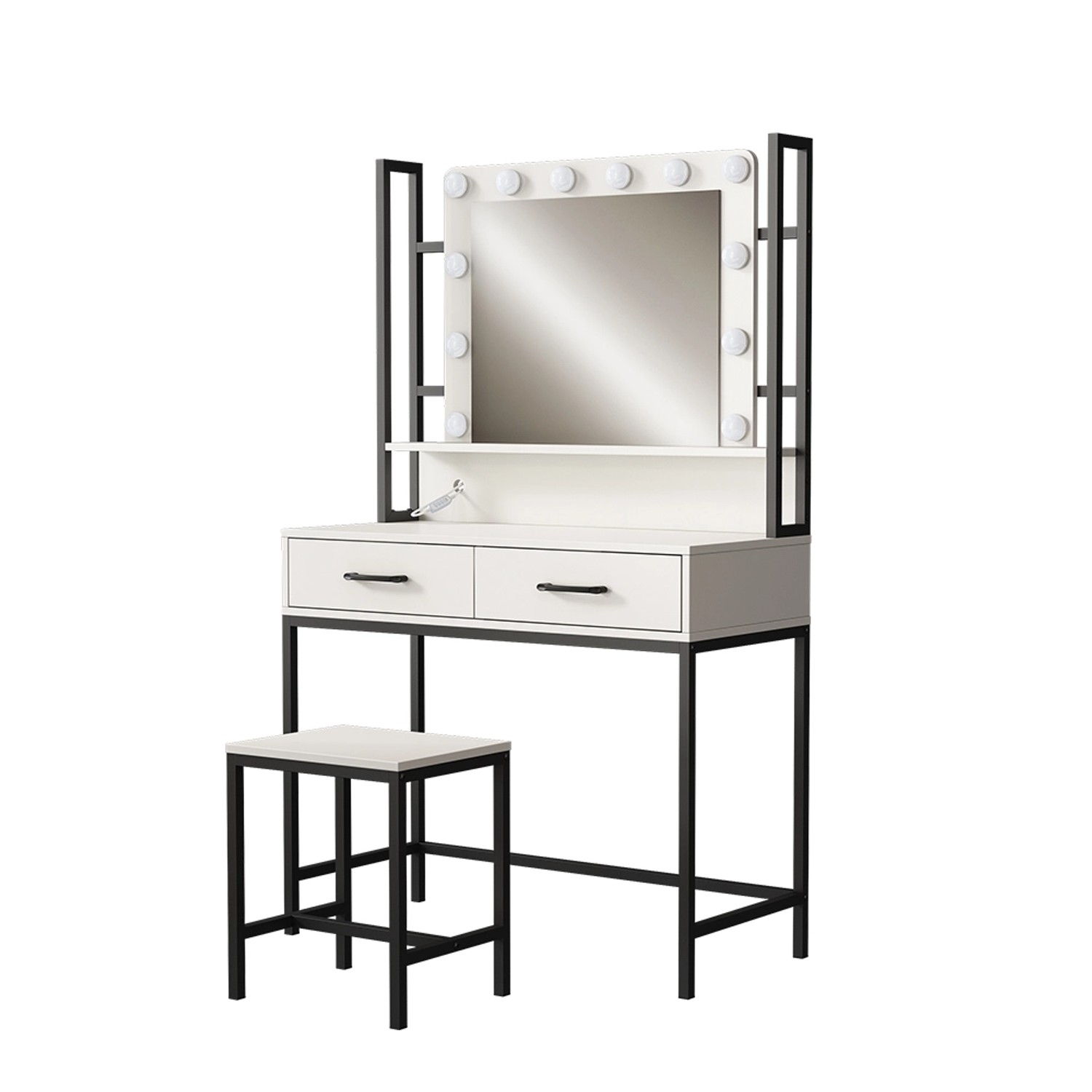 Vicco Schminktisch Luvia Weiß/Schwarz 90 cm mit LED-Beleuchtung und Hocker