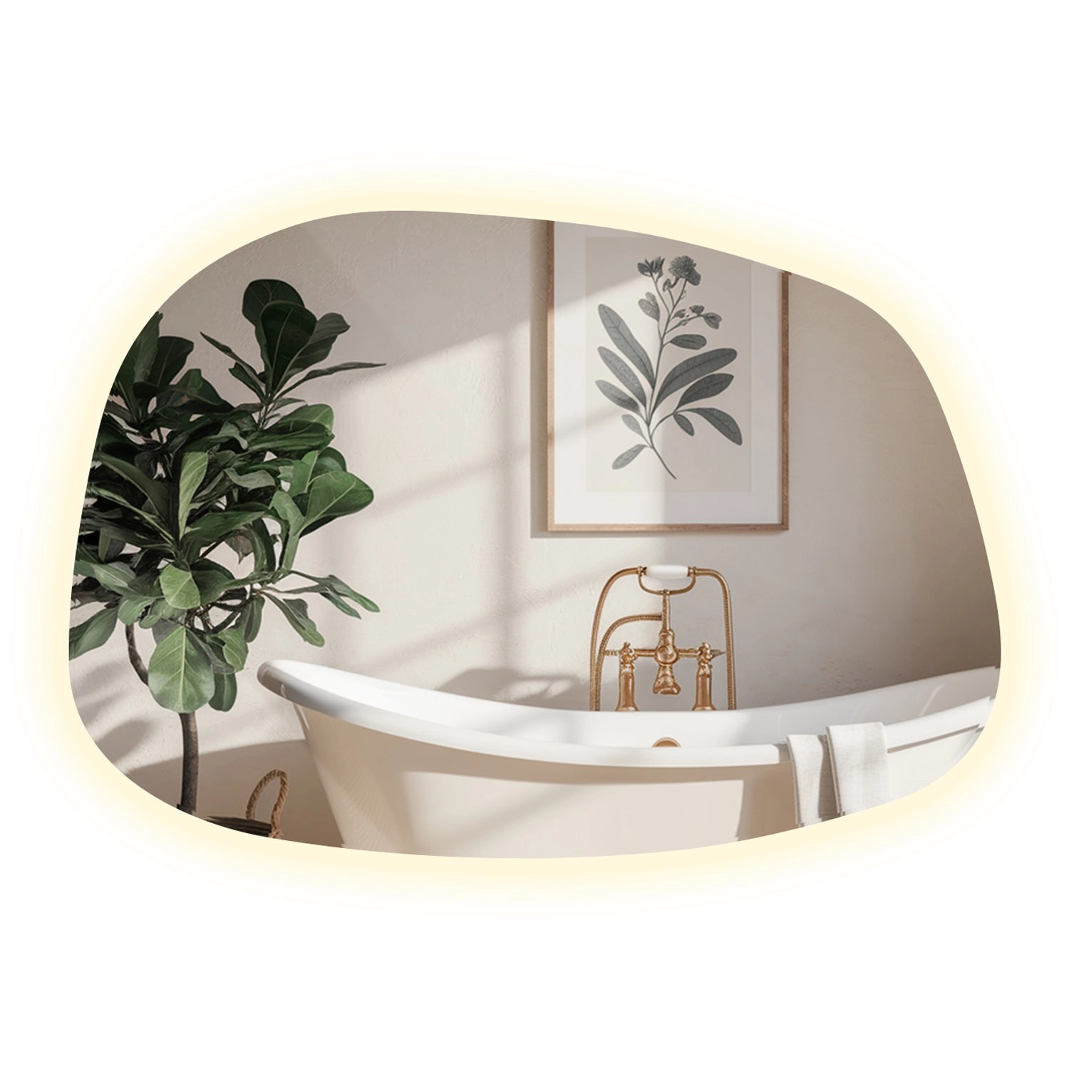 Tulup LED Spiegel Organischer LED Spiegel 49x34 cm Moderner LED Wandspiegel Großformatiger Organischer LED Spiegel Neutralweiß 4000K