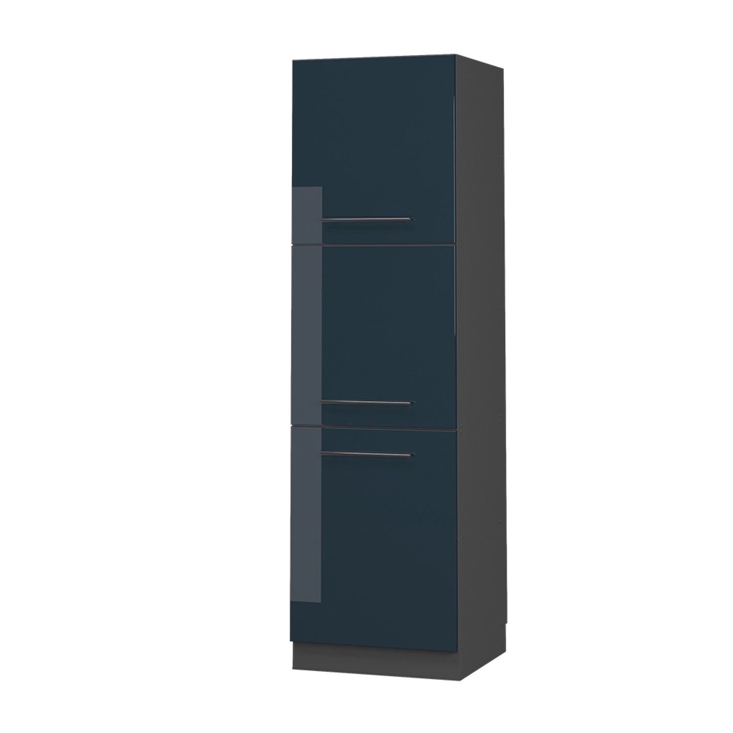 Vicco Herdumbauschrank Fame-Line Dunkelblau Hochglanz/Anthrazit 60 cm