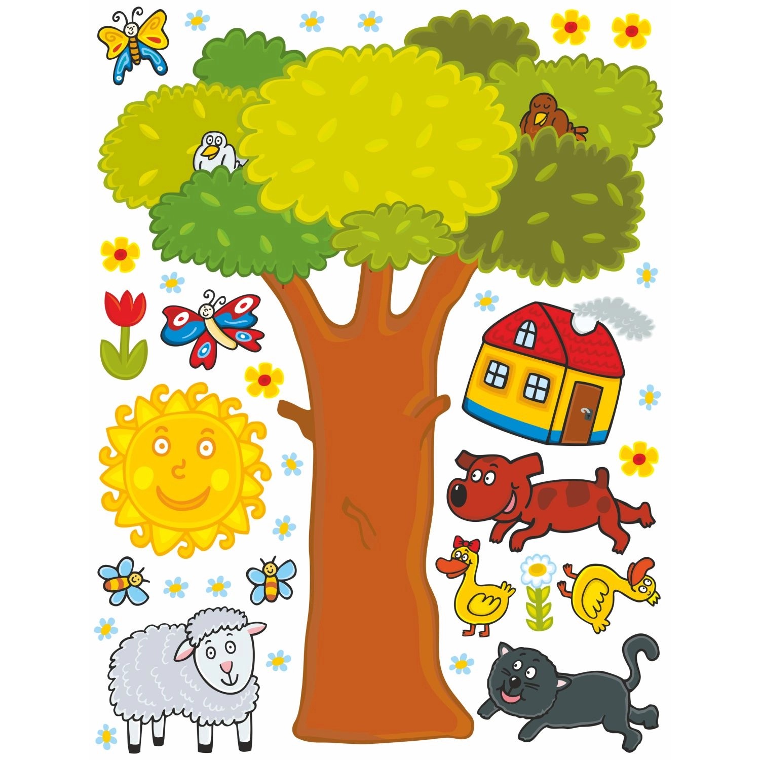 Sanders & Sanders Wandtattoo Bauernhof Grün Gelb und Braun 65 x 85 cm 600243