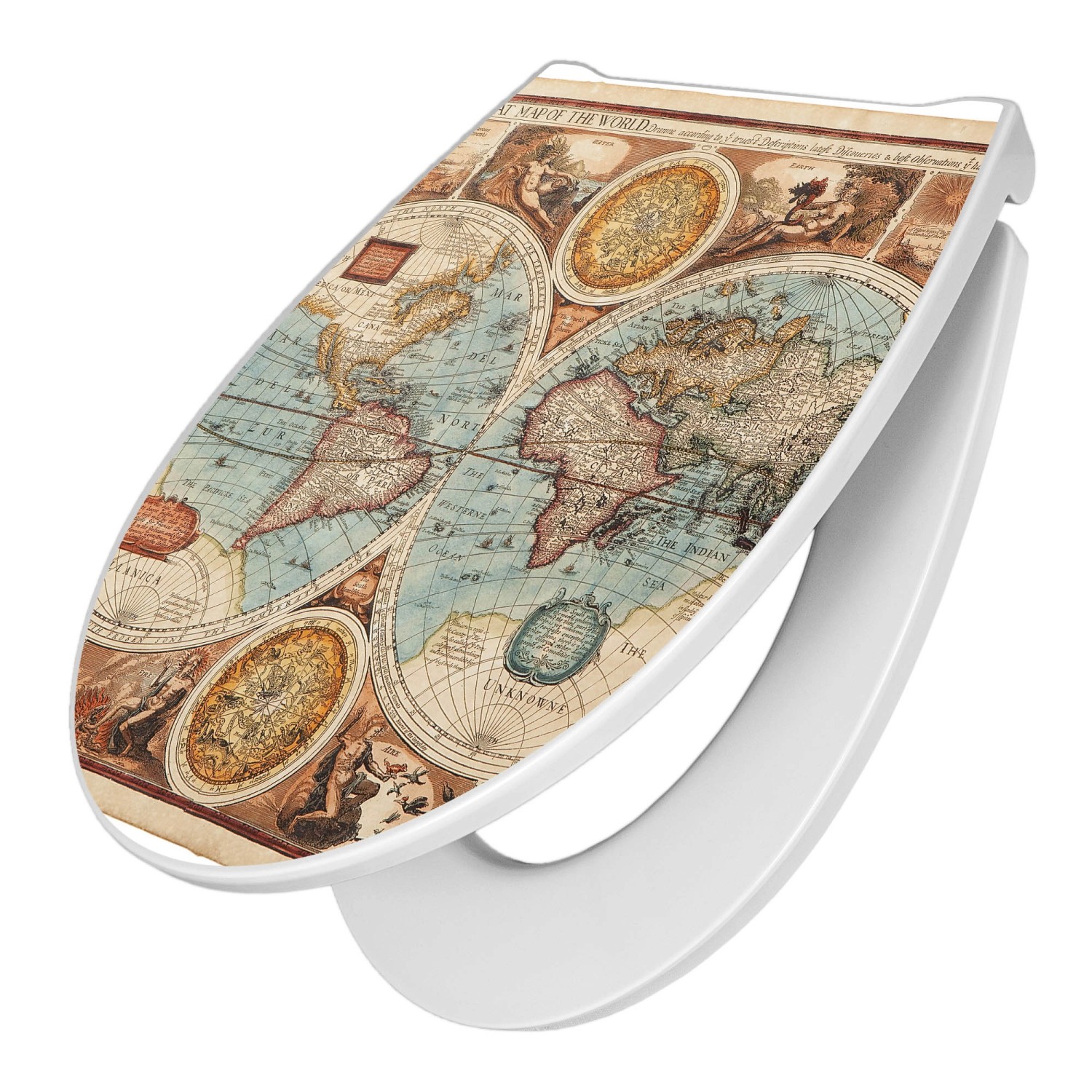 Banjado Premium Toilettendeckel Mit Absenkautomatik WC-Sitz Soft Close Hygienischer Klodeckel Duroplast Mit Motiv Historische Weltkarte