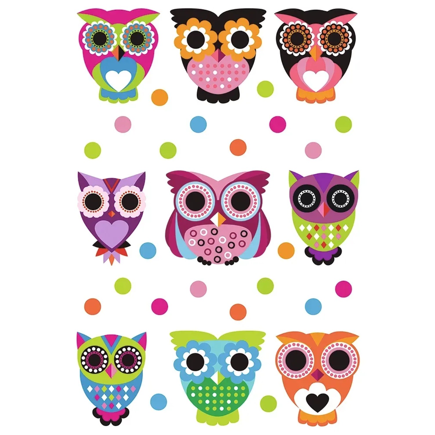 Sanders & Sanders Wandtattoo Eulen Rosa Orange und Grün 42,5 x 65 cm 600318