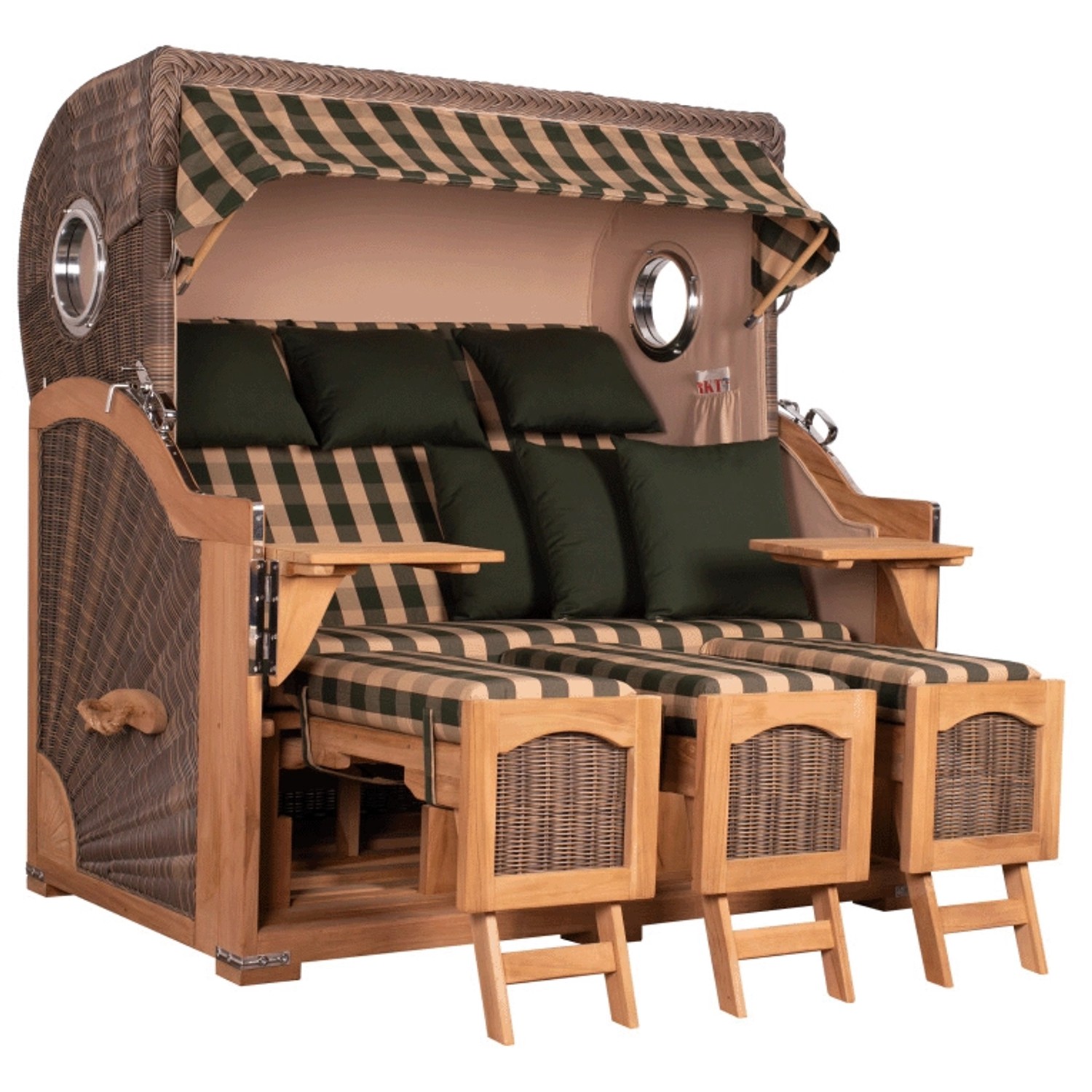 GarWoh Strandkorb Rantum Grande XXL Teak Bullauge PE Grey Dessin 506