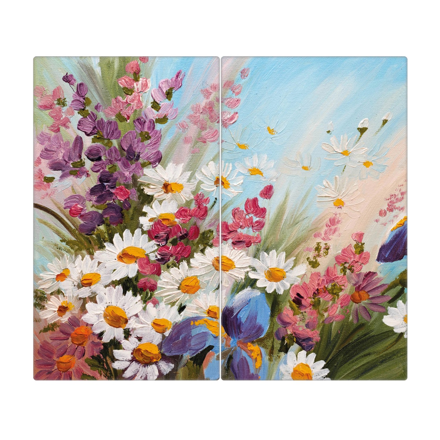 Banjado Herdabdeckplatte Glas 2 Teilig Je 30x52CM Schneidebrett Herdabdeckung Mit Motiv Sommerstrauss