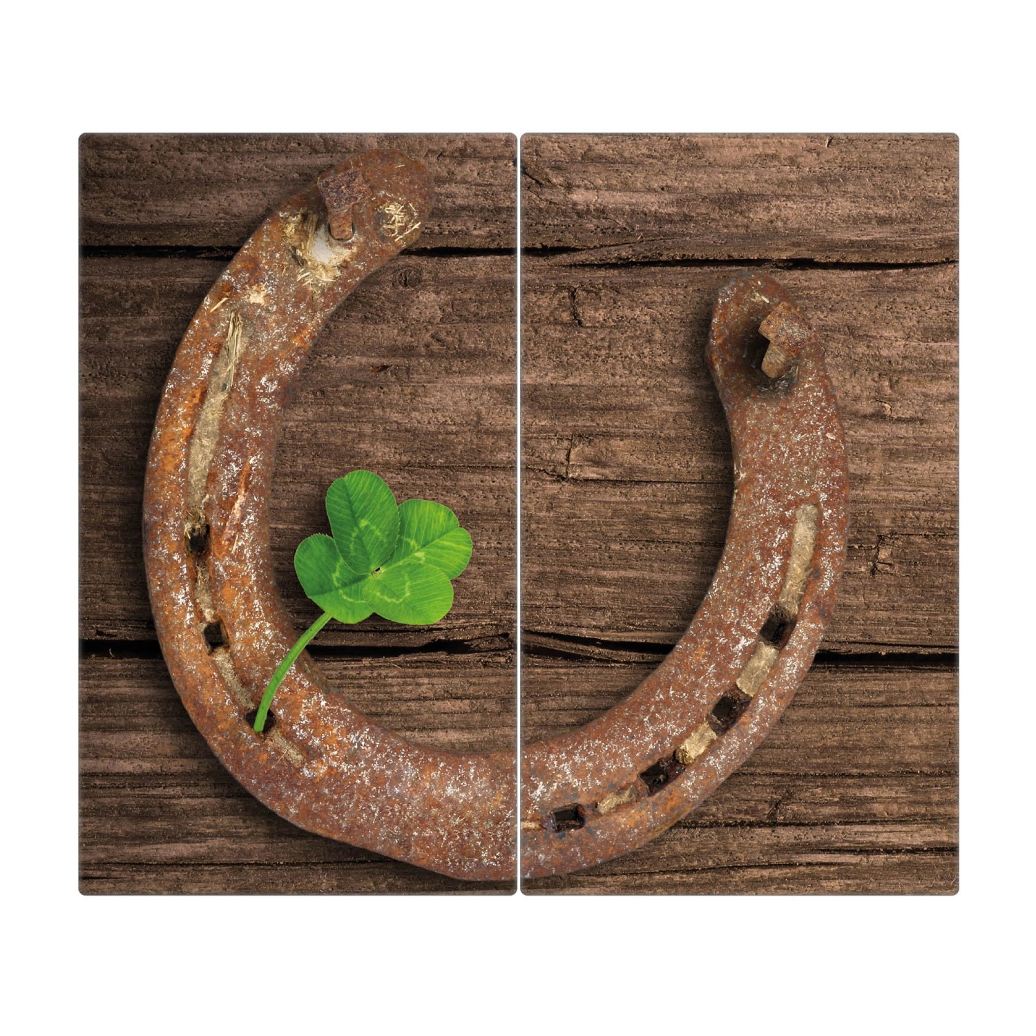 Banjado Herdabdeckplatte Glas 2 Teilig Je 30x52CM Schneidebrett Herdabdeckung Mit Motiv Doppeltes Glück