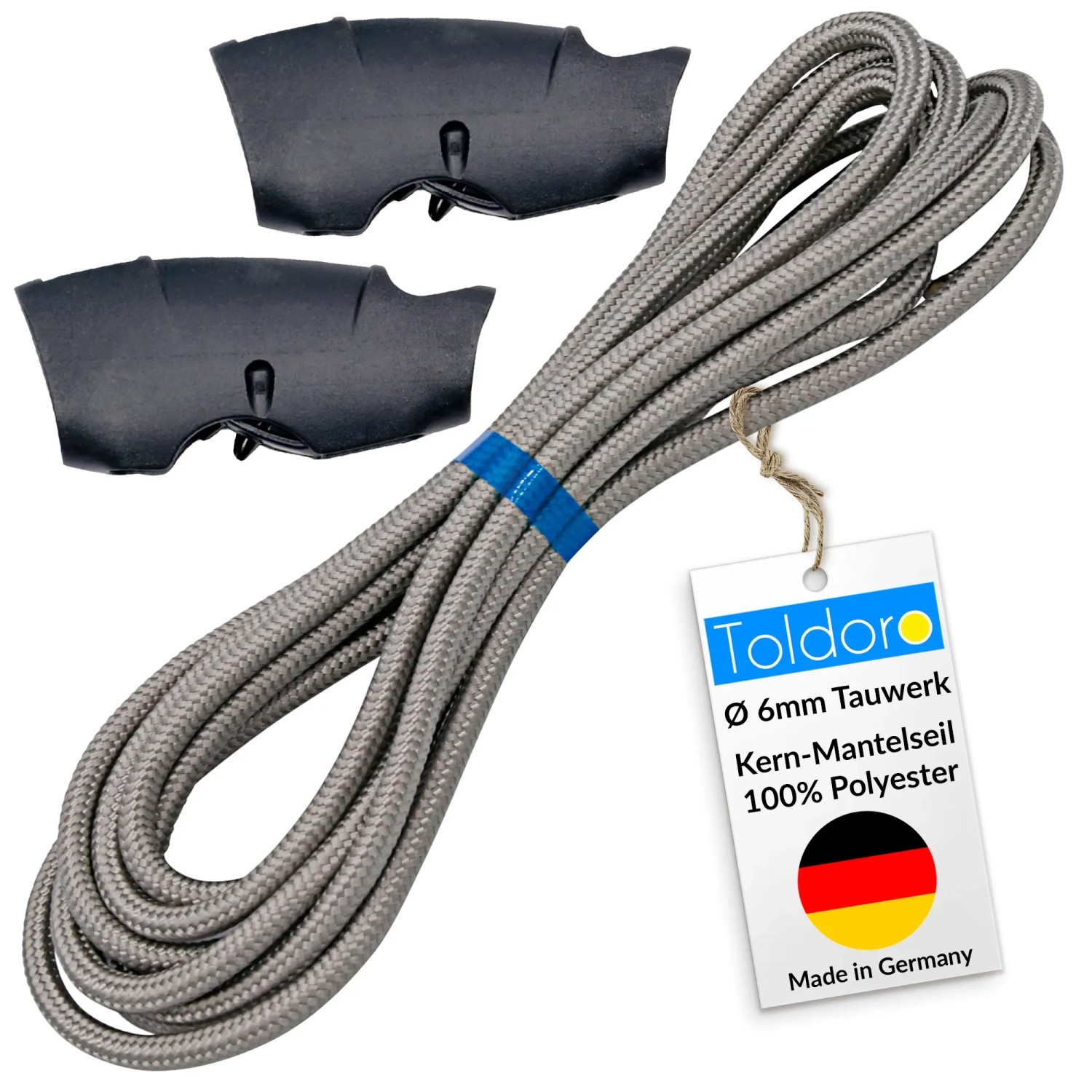 Toldoro Tauwerk Ø 6mm Grau 5m mit 2 Seilklemmen Sonnensegel Seil Aus Polyester mit Reißlast von 800kg Spannseil für Sonnensegel & Flaggen